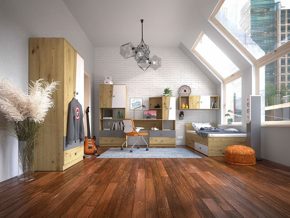 Furniture set Almira 114 (Artisan oak + White + Grey)