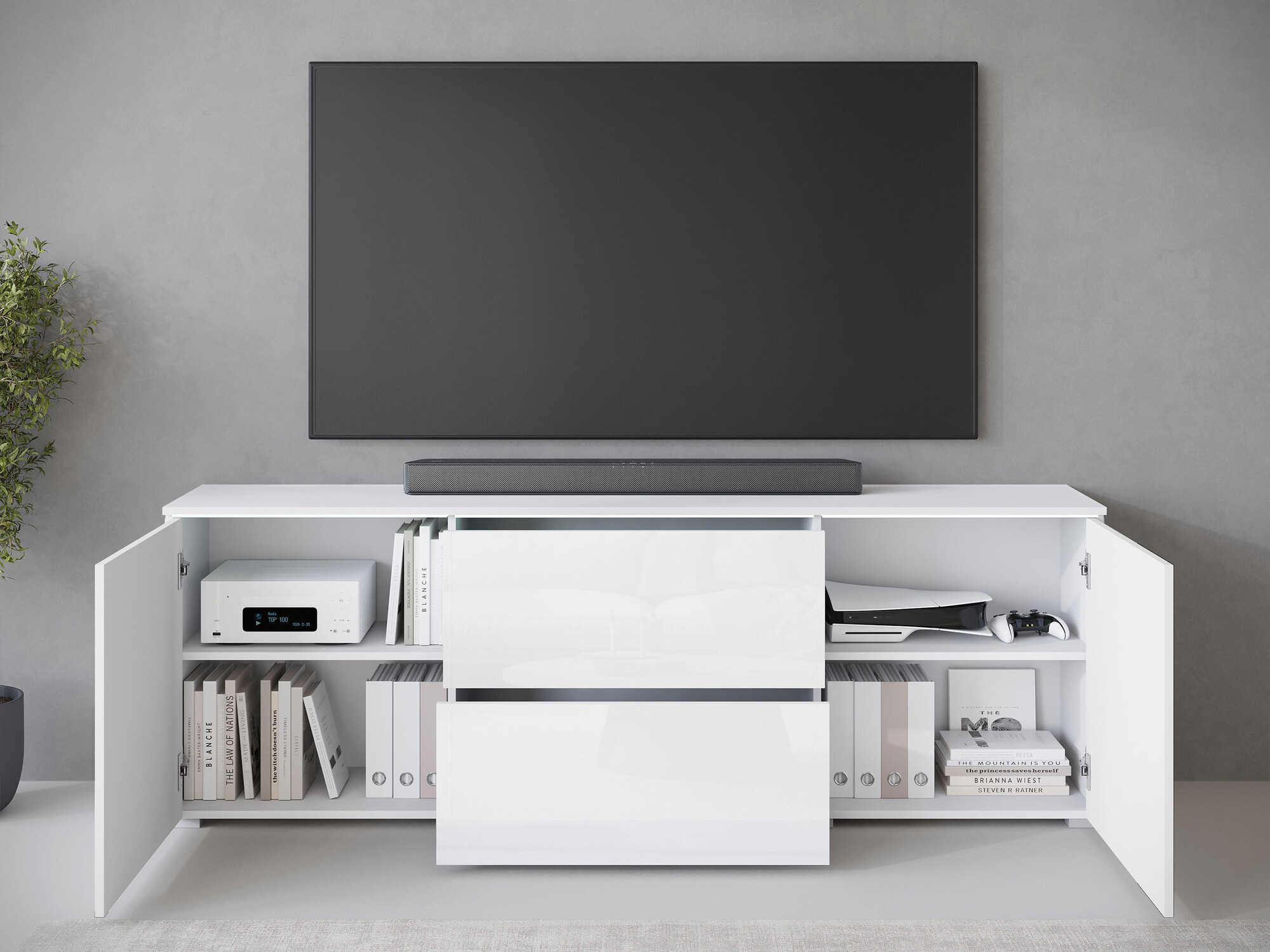 TV stand Mirfivo 104 (Matera grey + Glossy white)