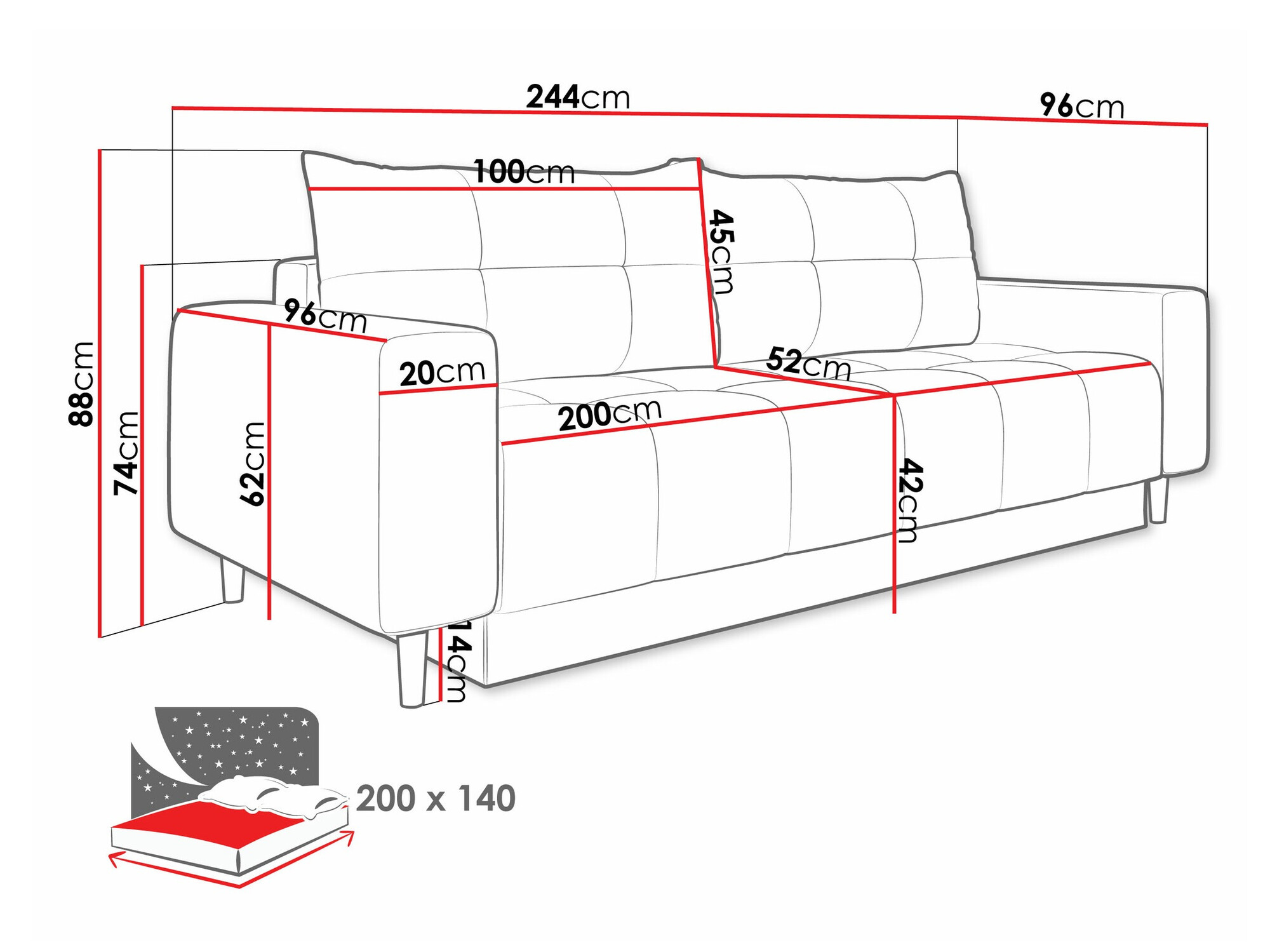 Sofa bed Delaware 104 (Bluvel 28)