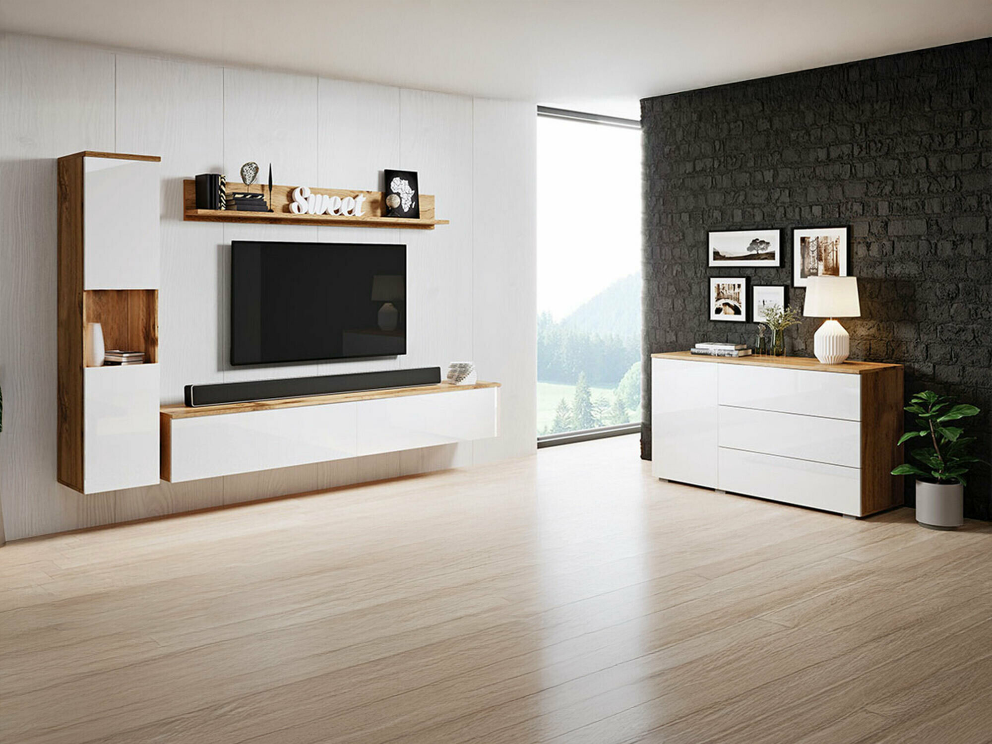 Living room set Sarasota 132 (Wotan Oak + Glossy white)