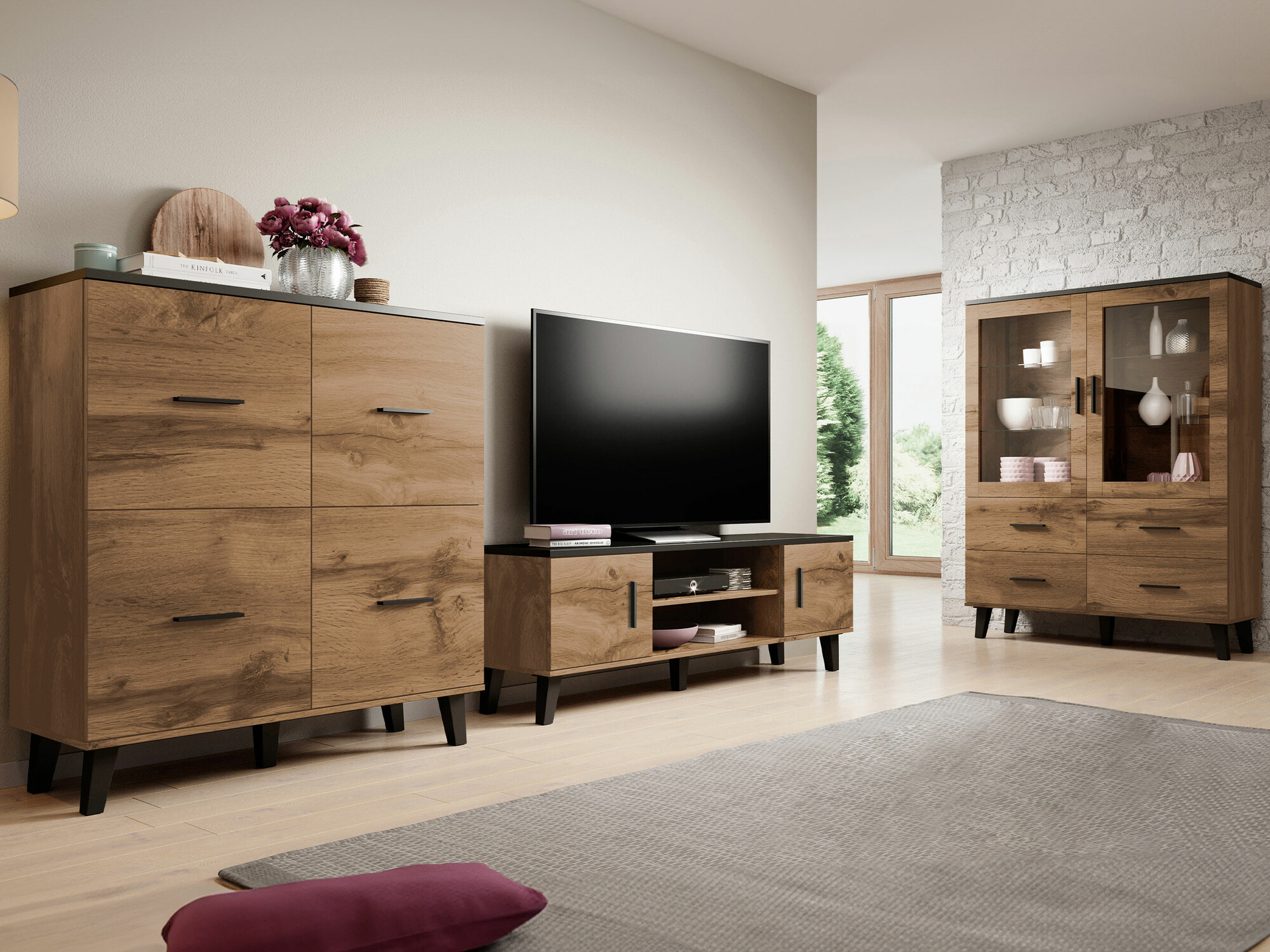 Living room set Larfloi 113 (Wotan Oak + Black)