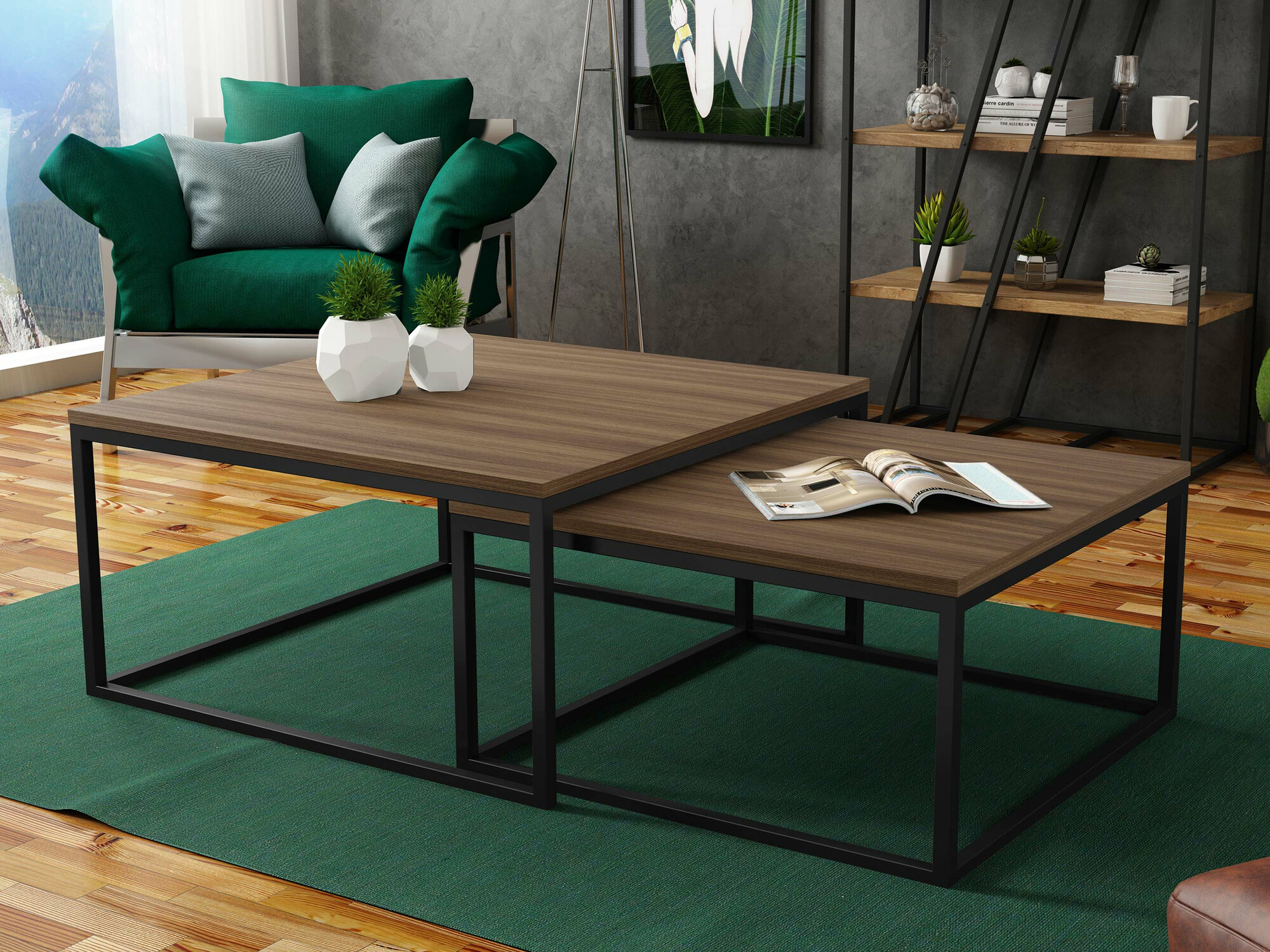 Coffee table set Oswego 101 (Walnut + Black)