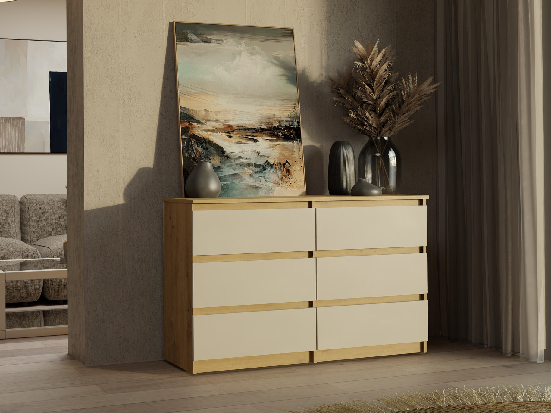 Chest of drawers Elbvelu 103 (Artisan oak + Cashmere)