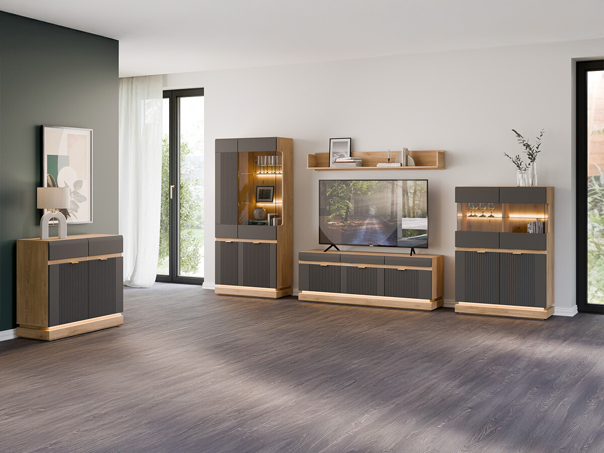 Living room set Teselbu 116 (Anthracite + Oak)