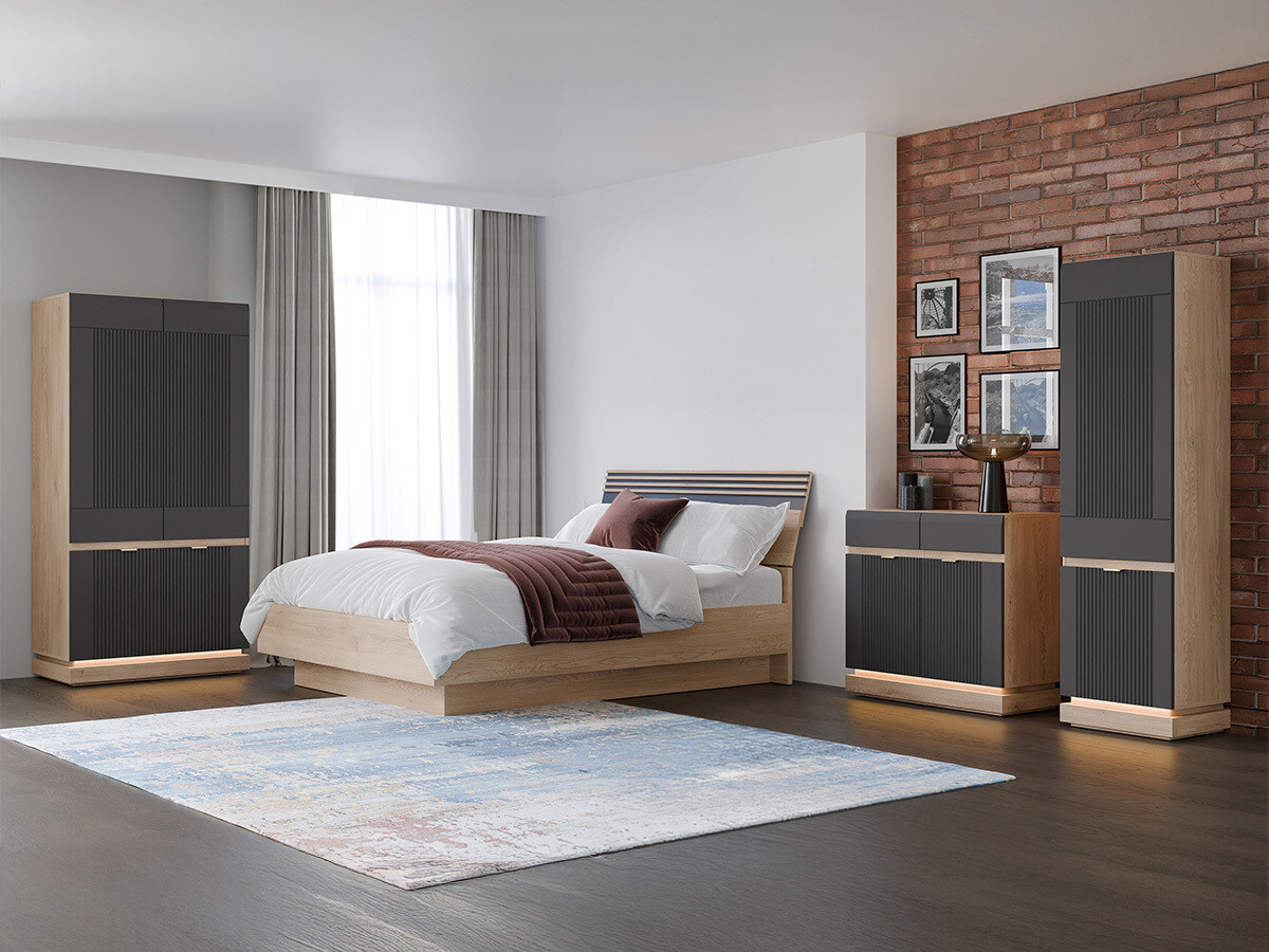 Wardrobe Teselbu 113 (Anthracite + Oak)