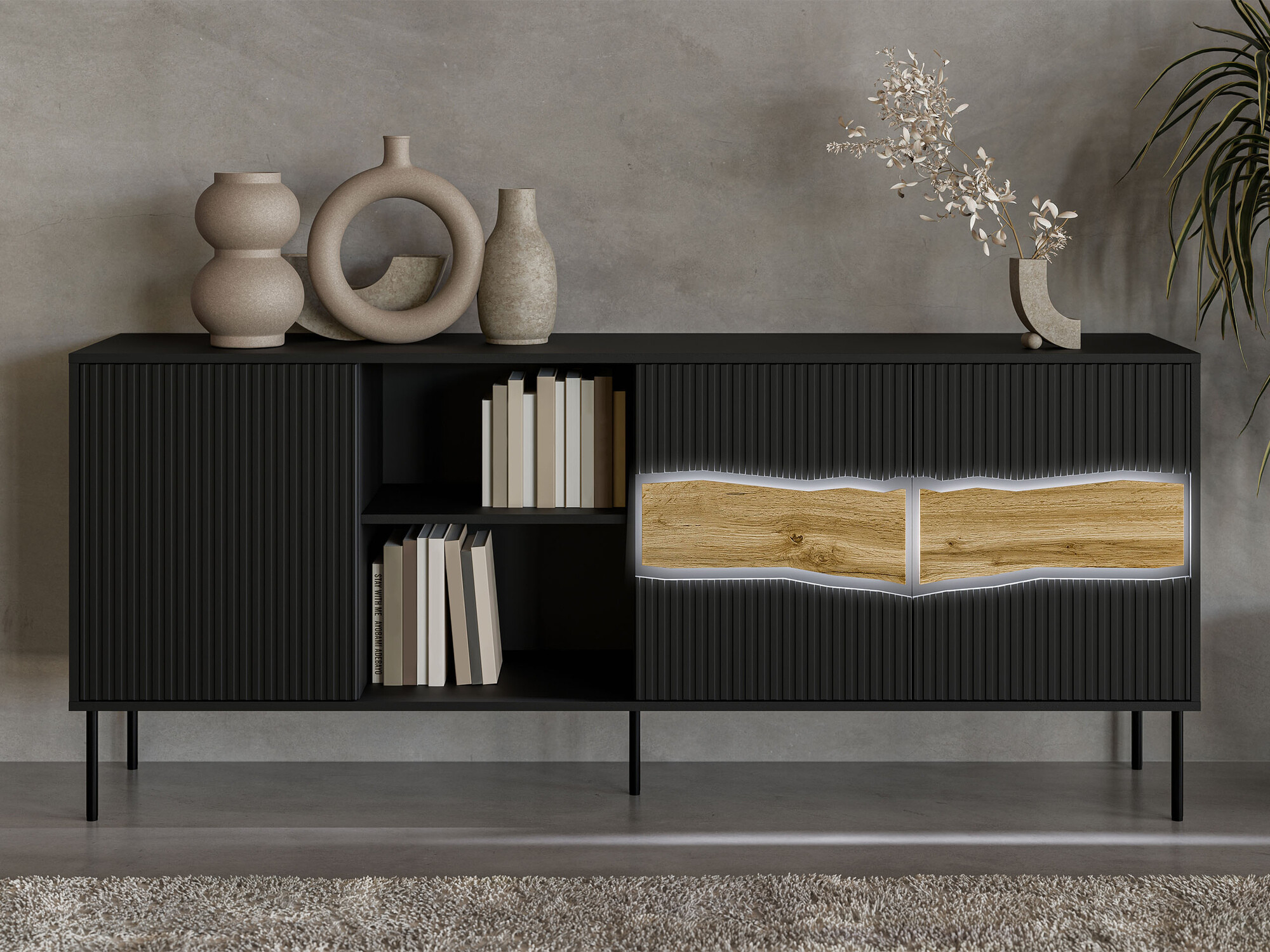 Sideboard Monevare 101 (Black + Wotan Oak)