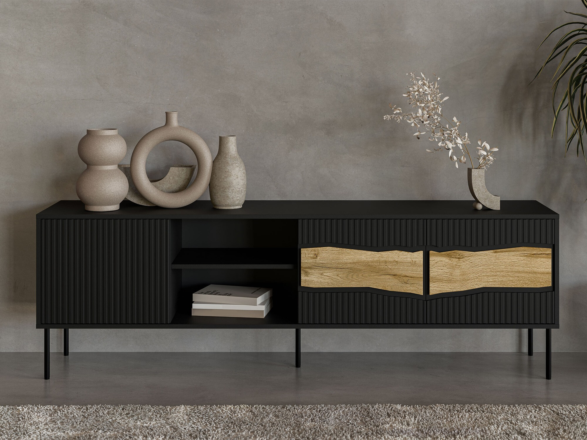 TV stand Monevare 102 (Black + Wotan Oak)