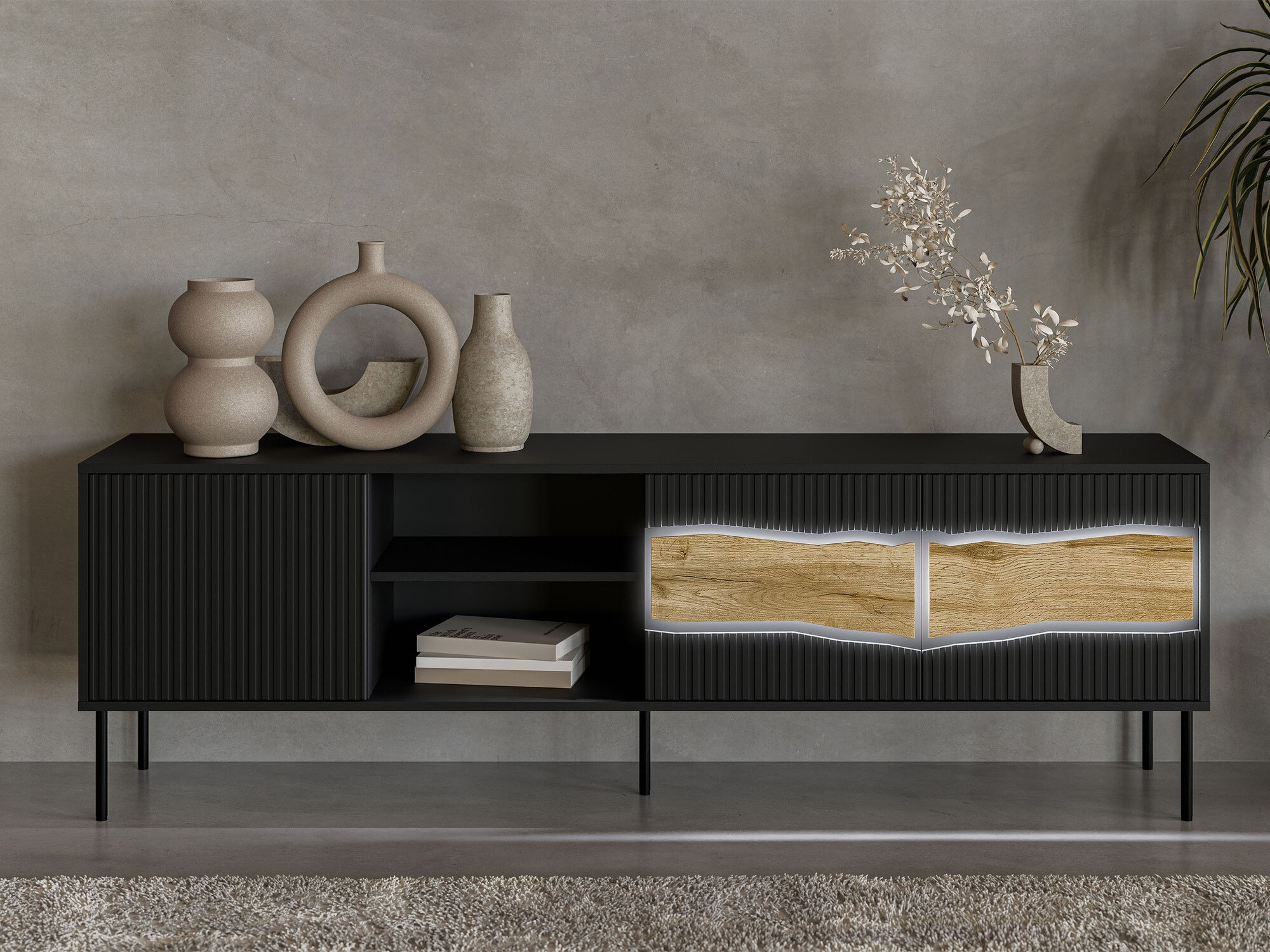 TV stand Monevare 102 (Black + Wotan Oak)