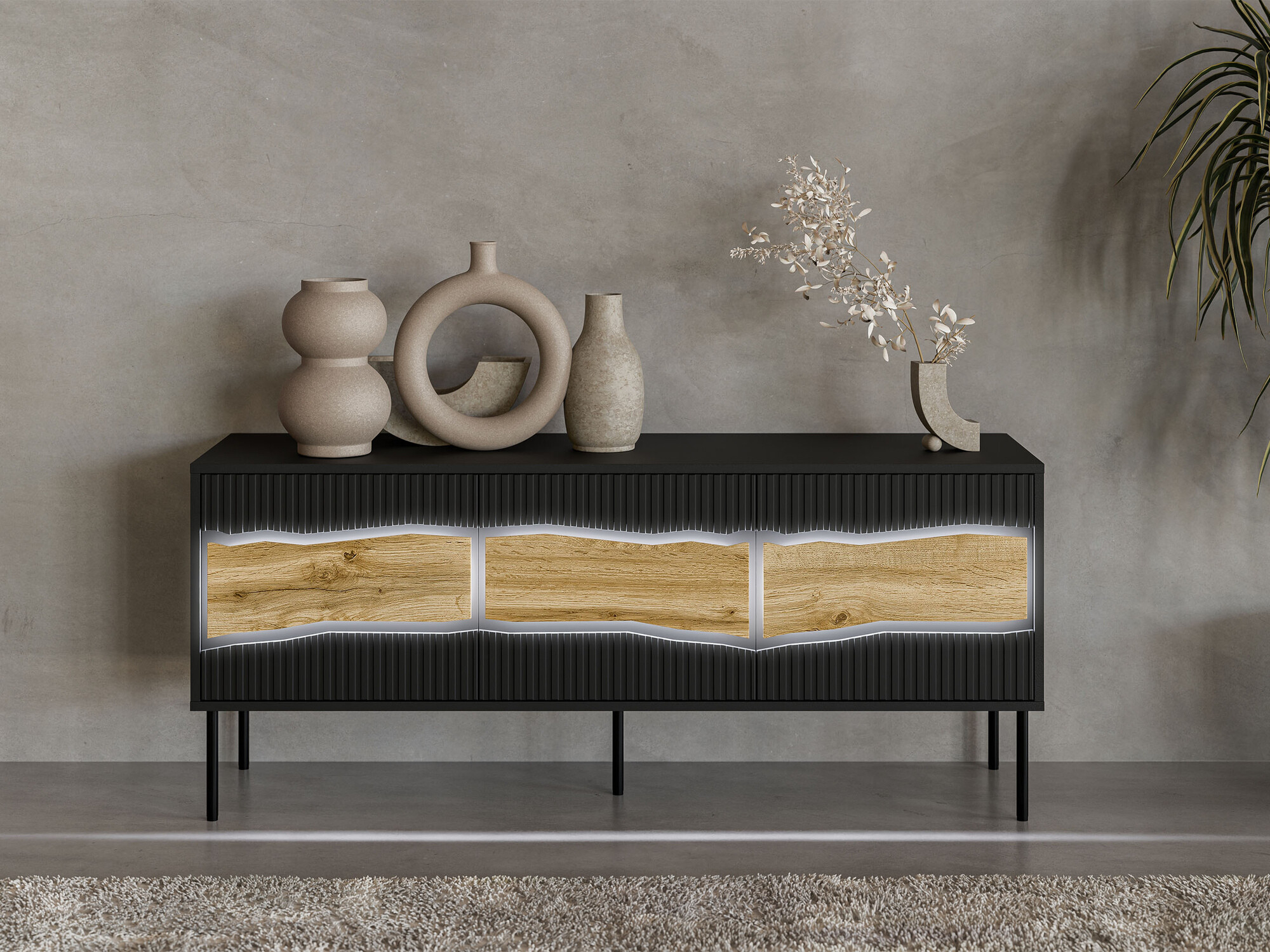 TV stand Monevare 103 (Black + Wotan Oak)
