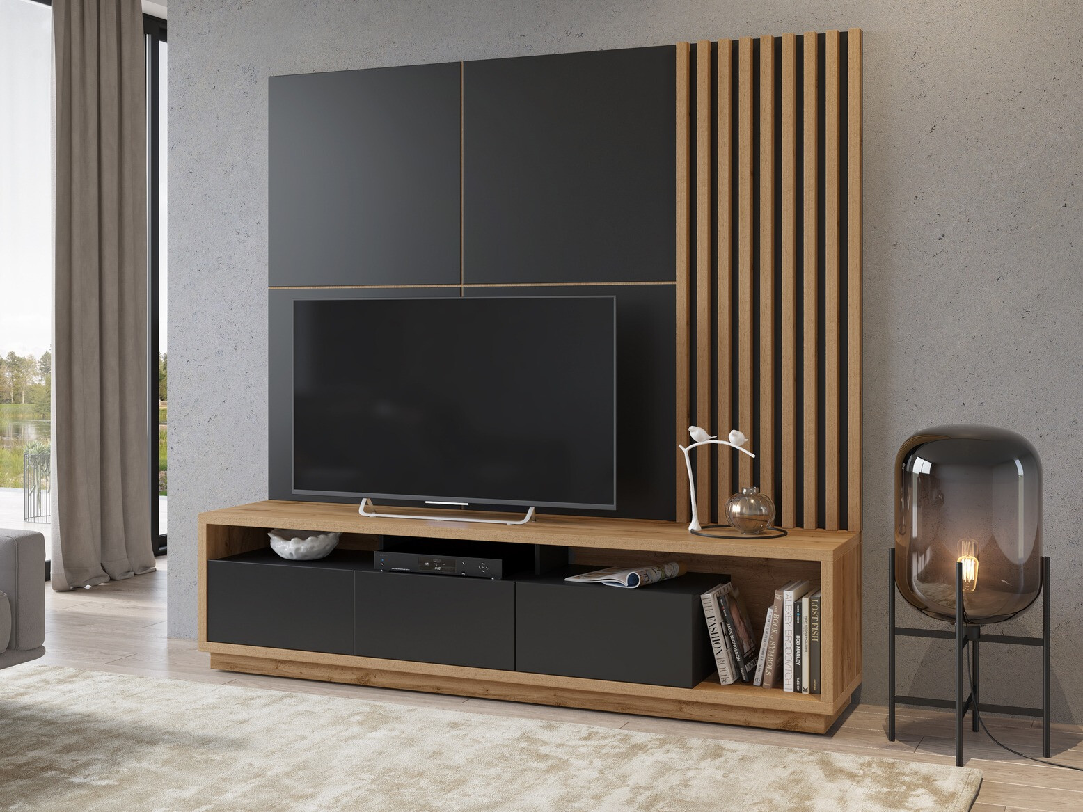 Living room set Austin 360 (Wotan Oak + Black + Matte black)