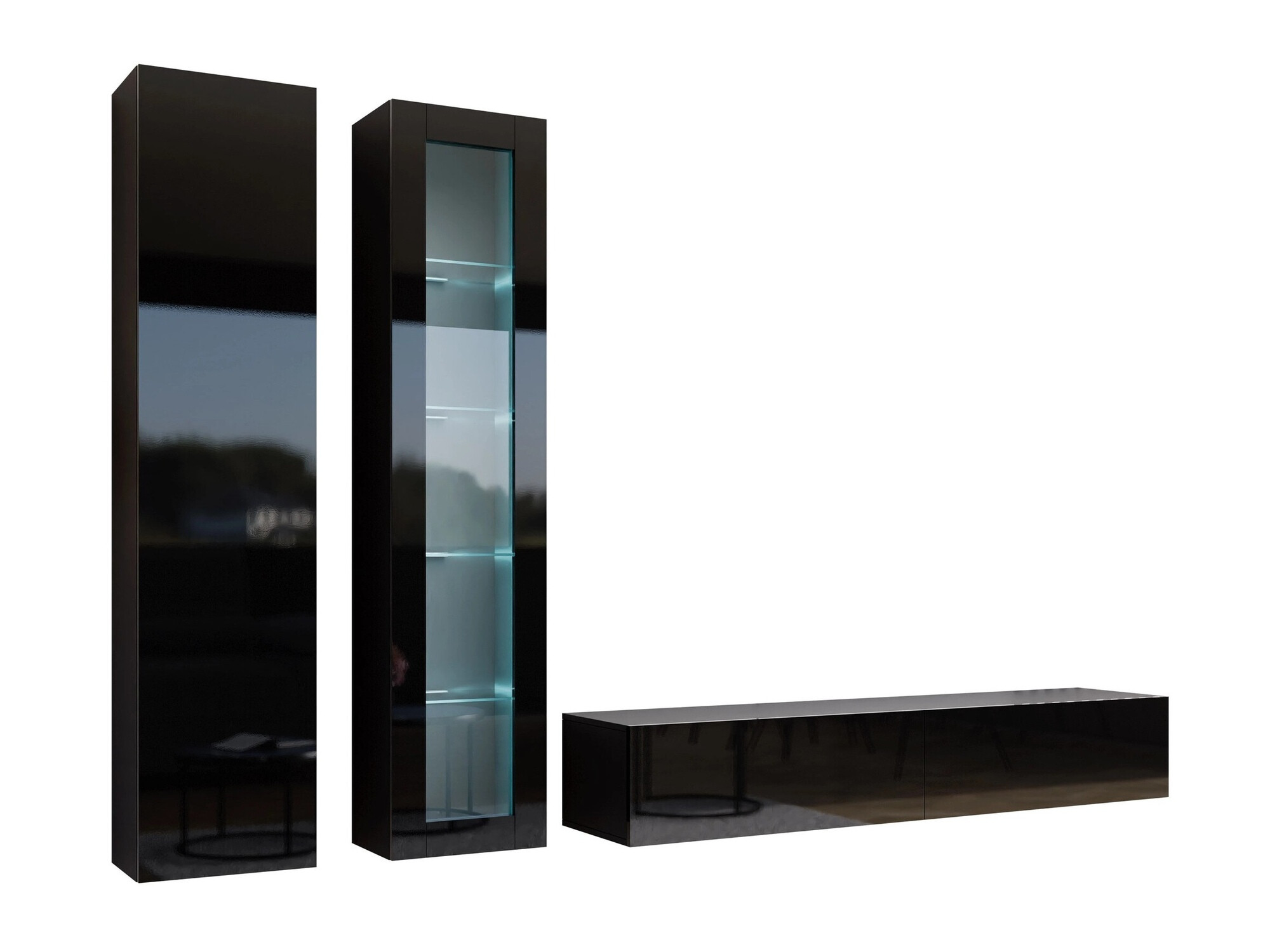 Living room set Vilrin I (Black + Glossy black)