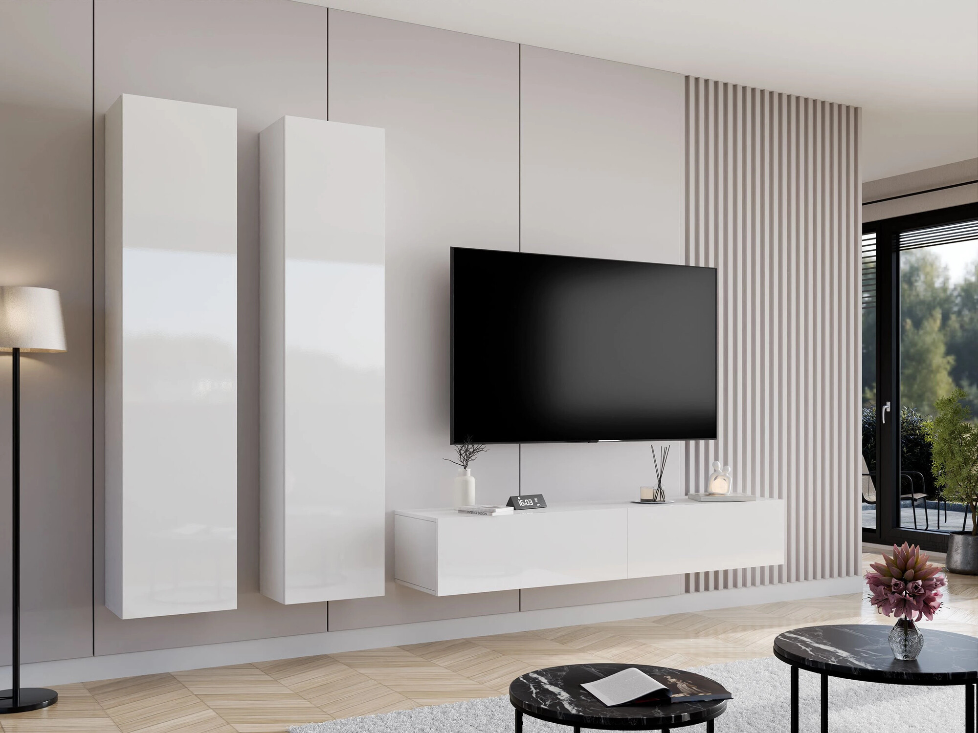 Living room set Vilrin II (White + Glossy white)