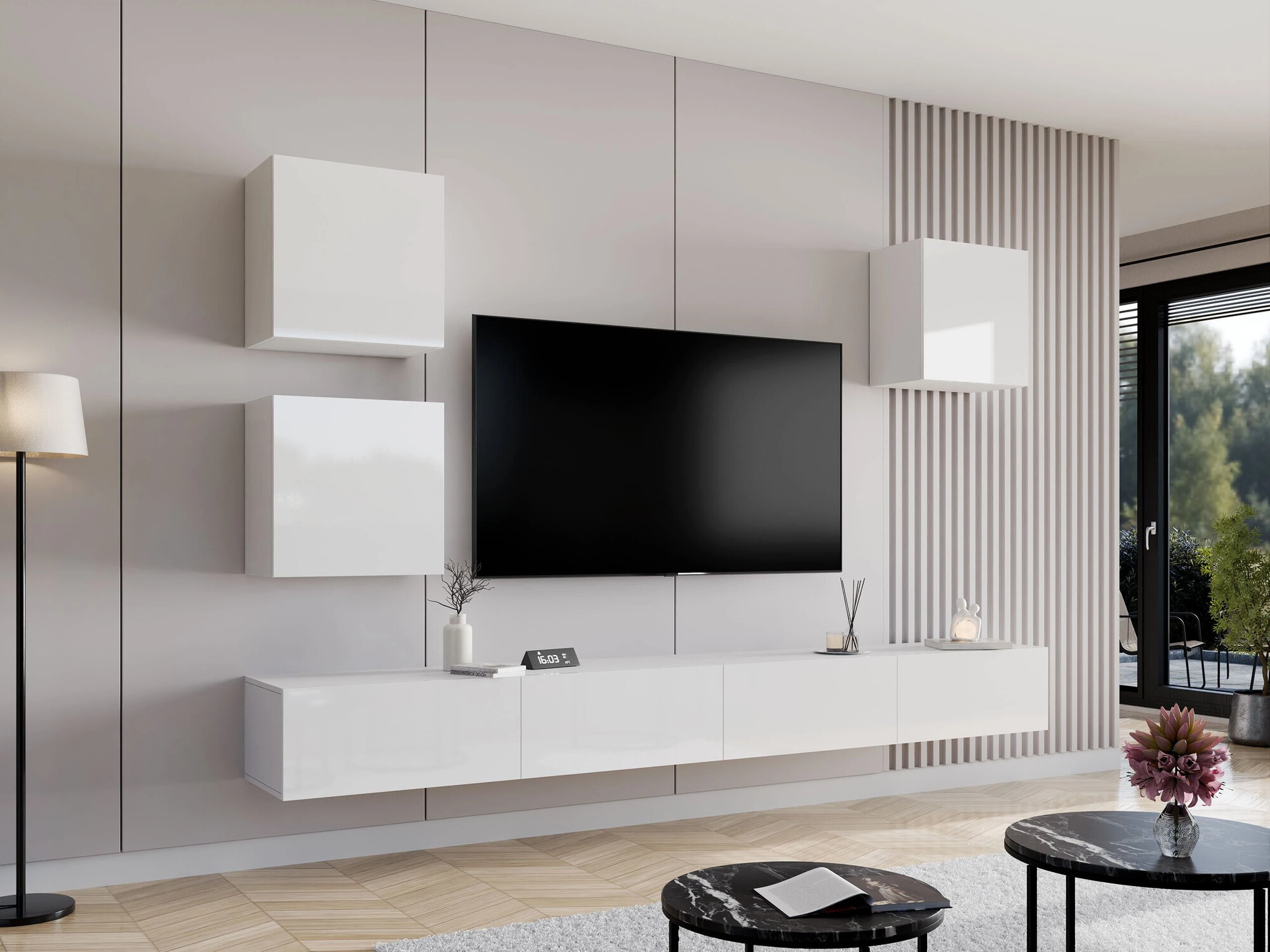 Living room set Vilrin III (White + Glossy white)