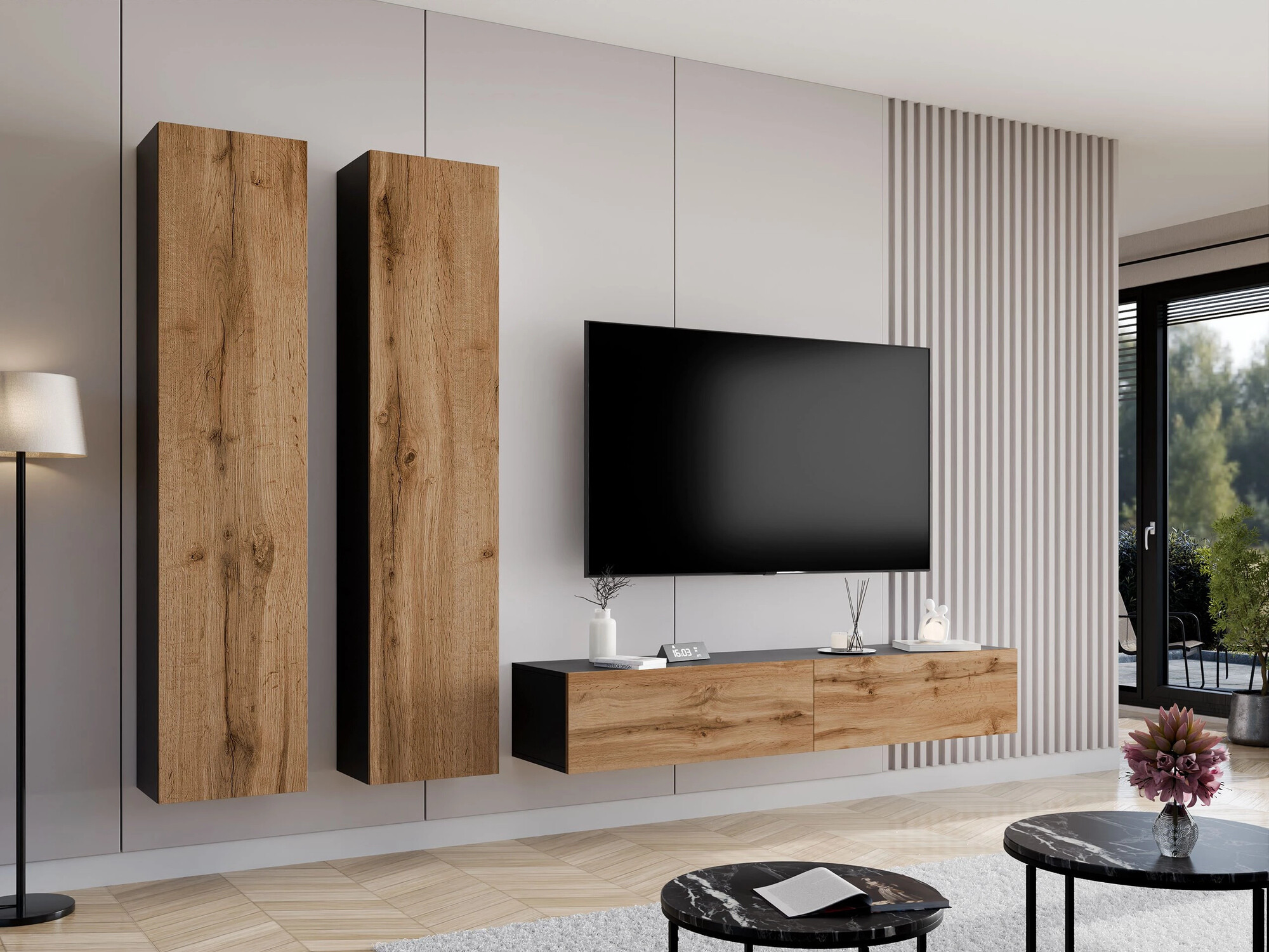 TV stand Vilrin I (Black + Wotan Oak)
