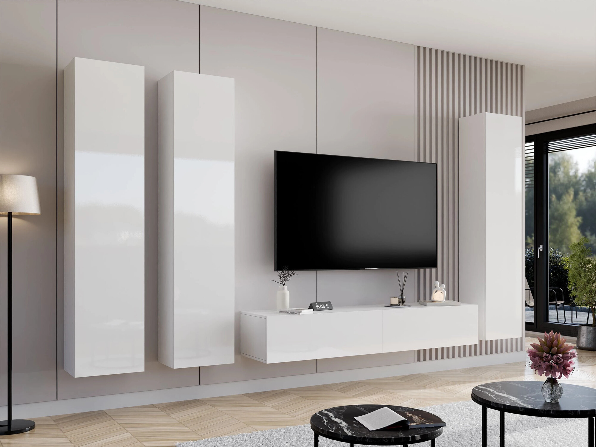 TV stand Vilrin I (White + Glossy white)