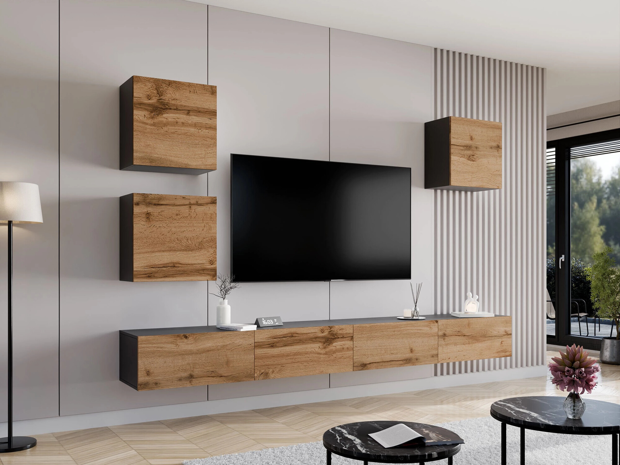 Wall cabinet Vilrin I (Black + Wotan Oak)