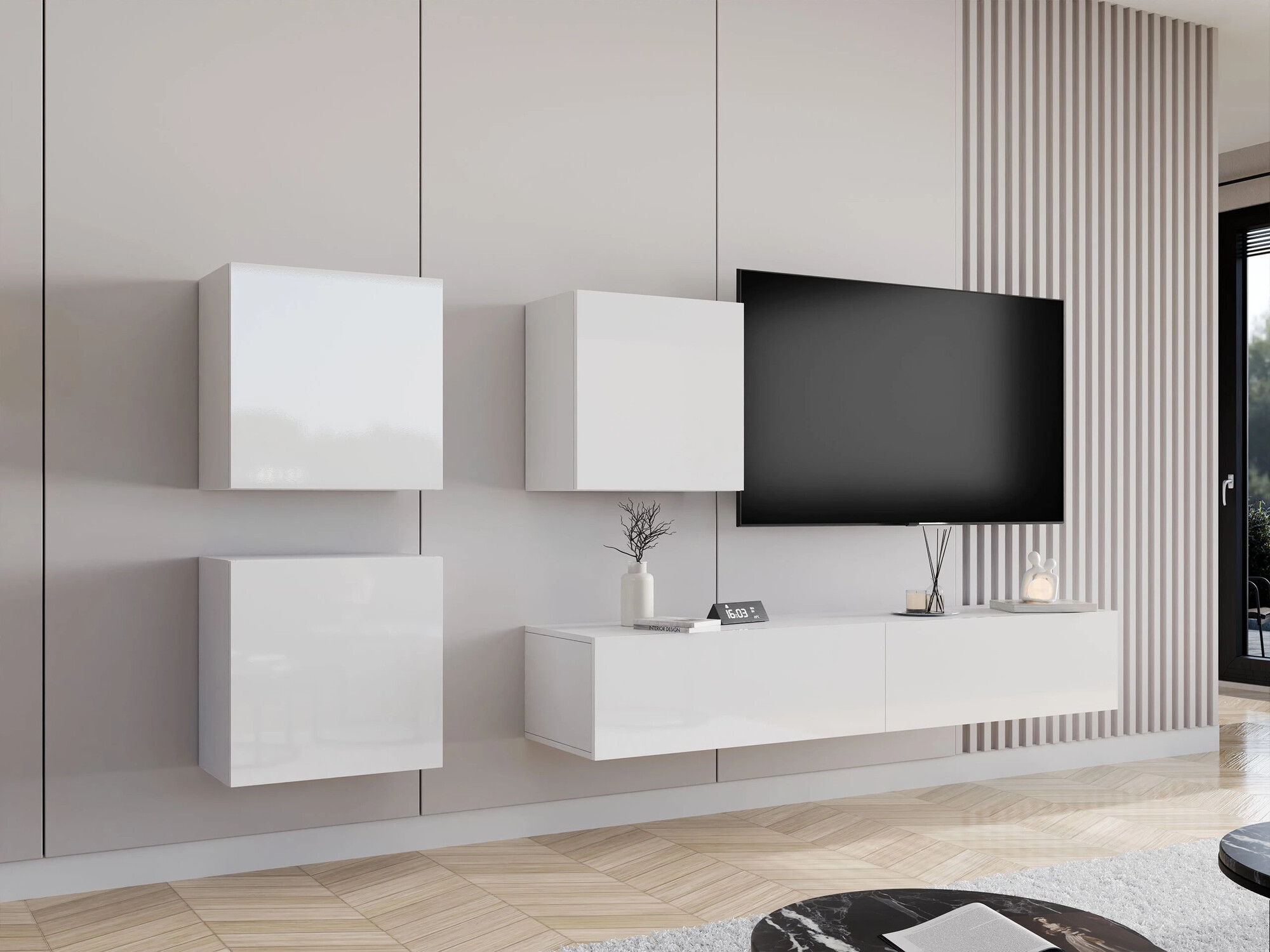 Wall cabinet Vilrin I (White + Glossy white)