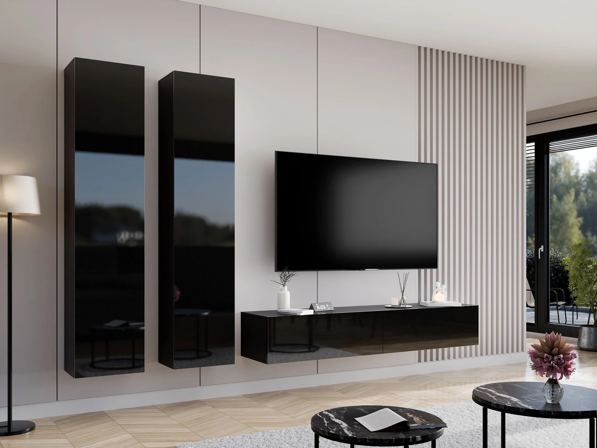 Wall shelf Vilrin II (Black + Glossy black)