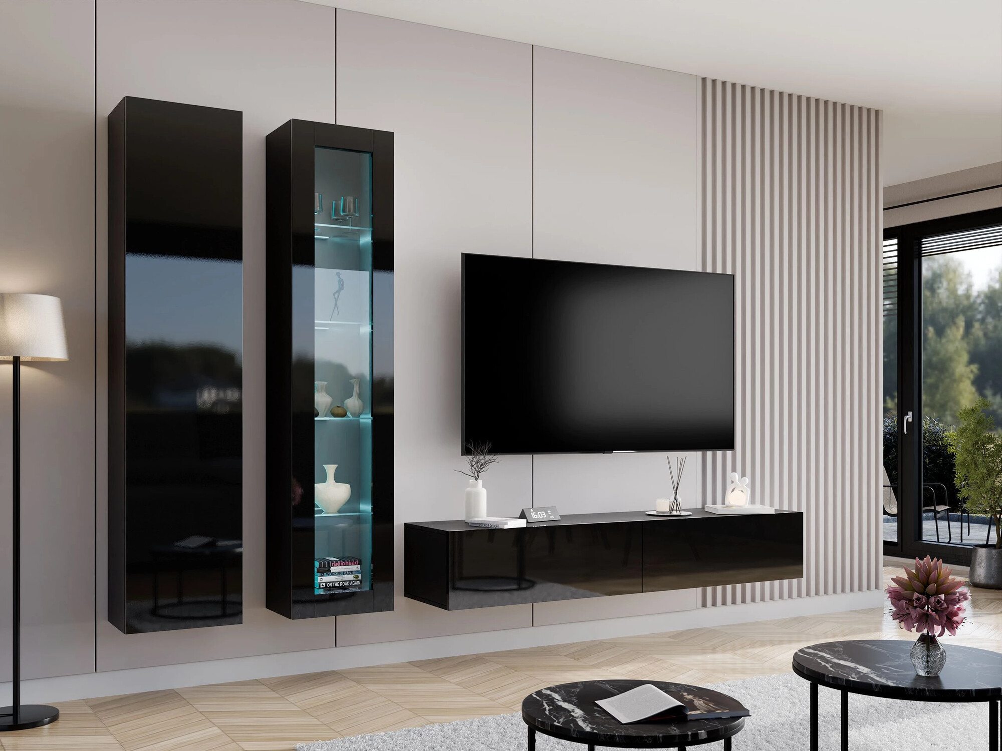 Wall shelf Vilrin IV (Black + Glossy black)