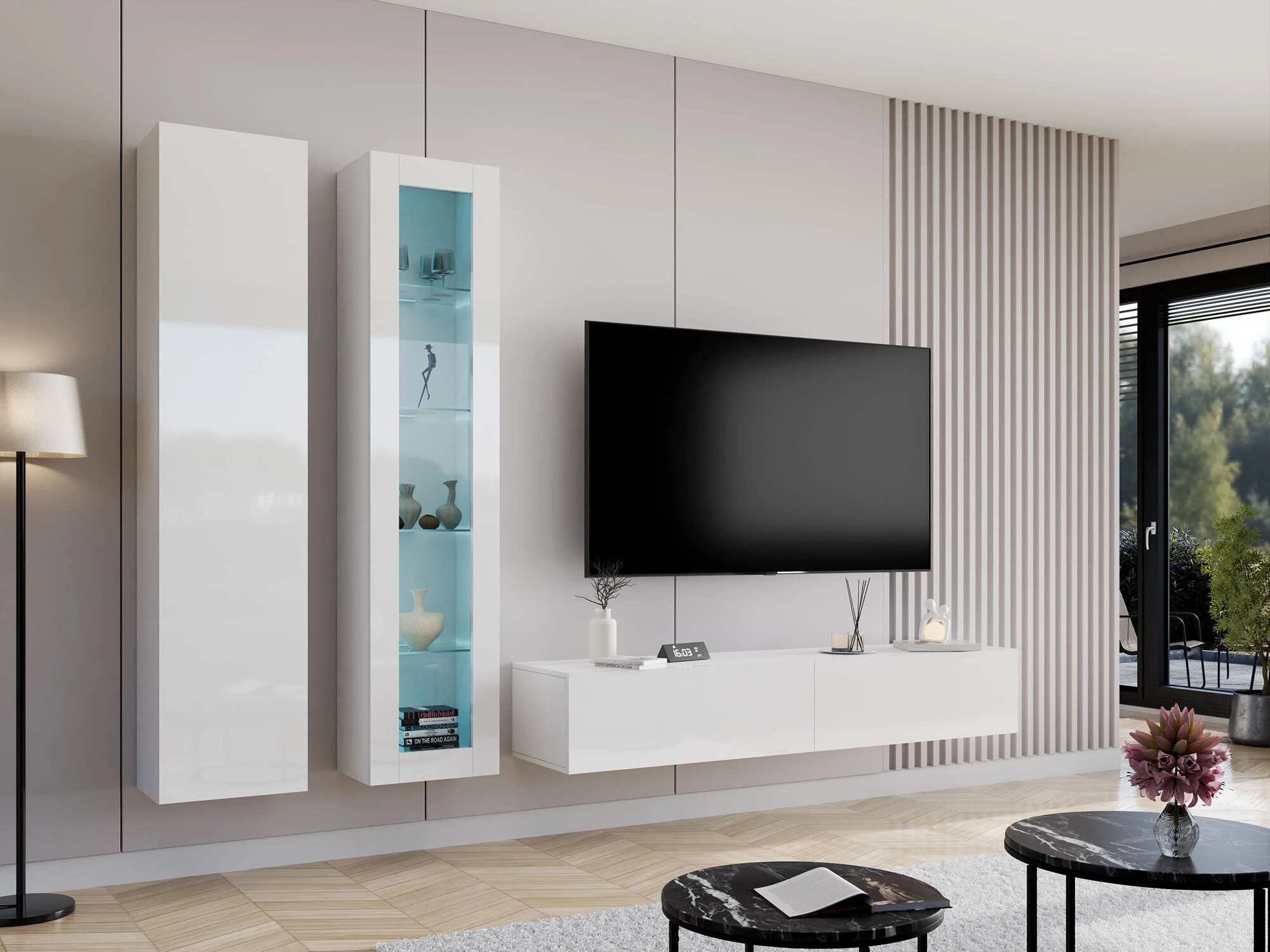 Wall shelf Vilrin IV (White + Glossy white)