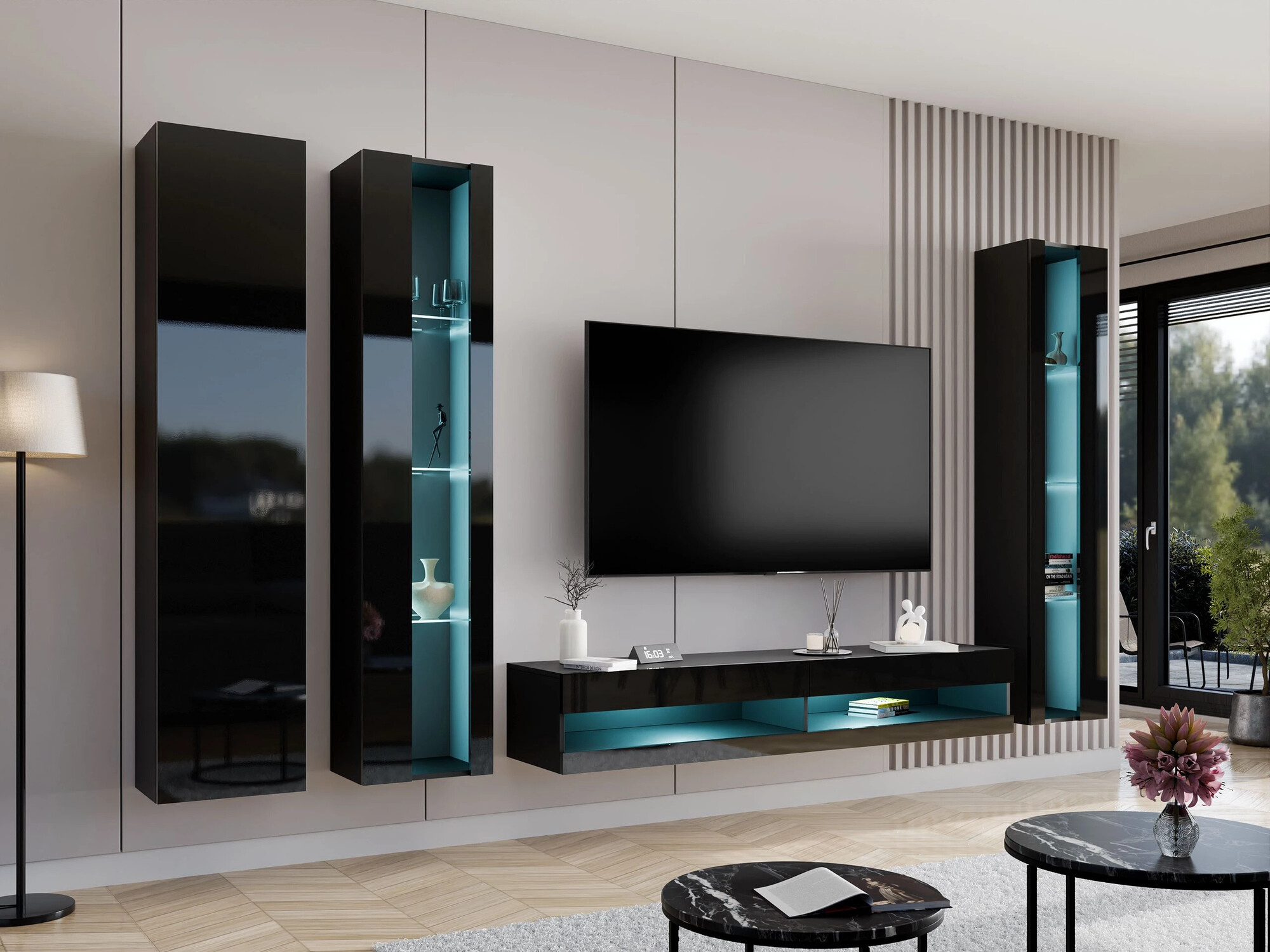 Wall shelf Vilrin V (Black + Glossy black)
