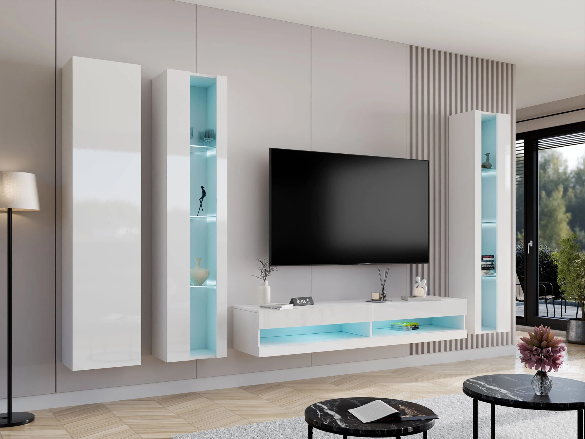 Wall shelf Vilrin V (White + Glossy white)
