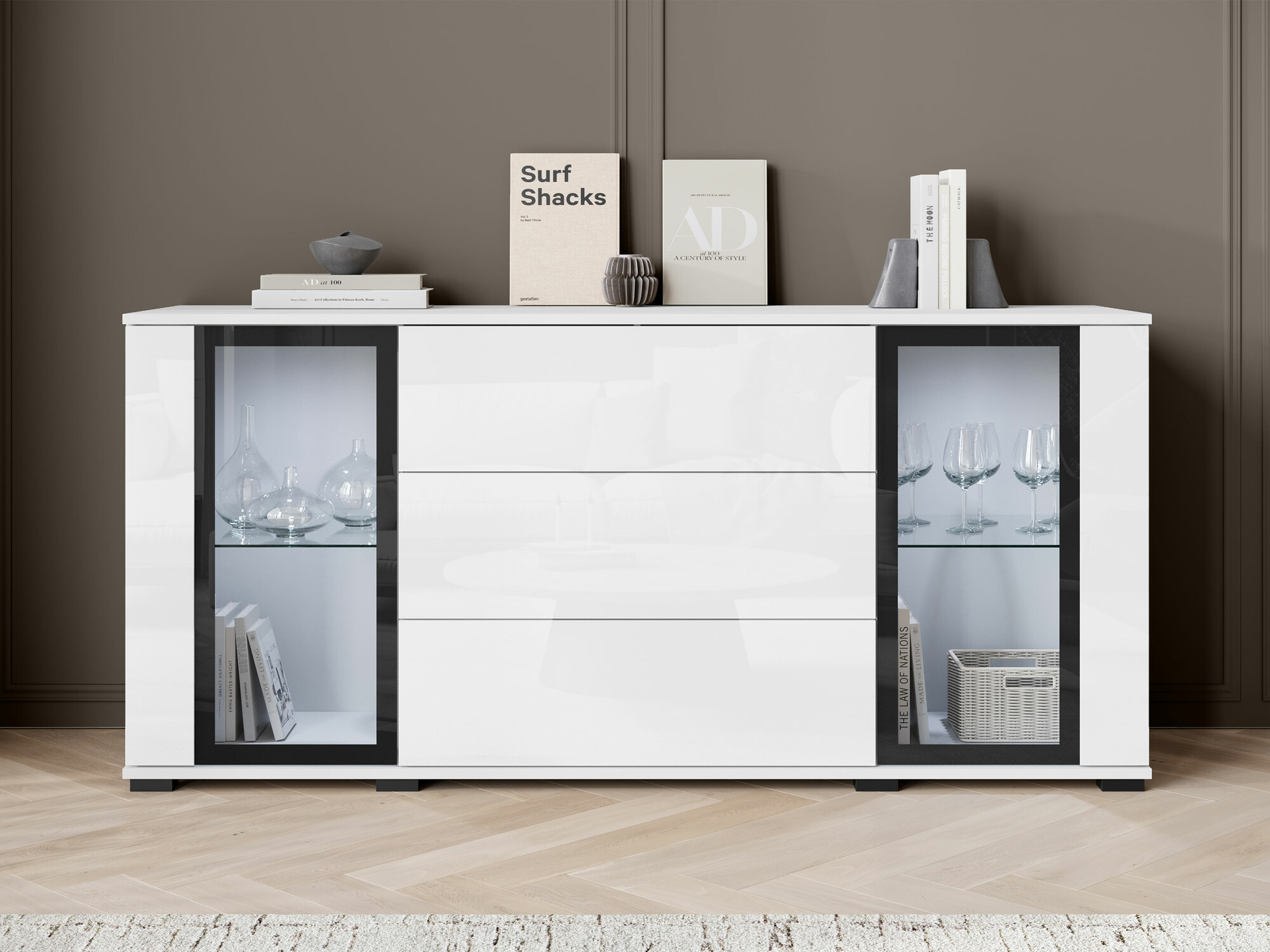 Chest of drawers Torcame 101 (White + Glossy white)