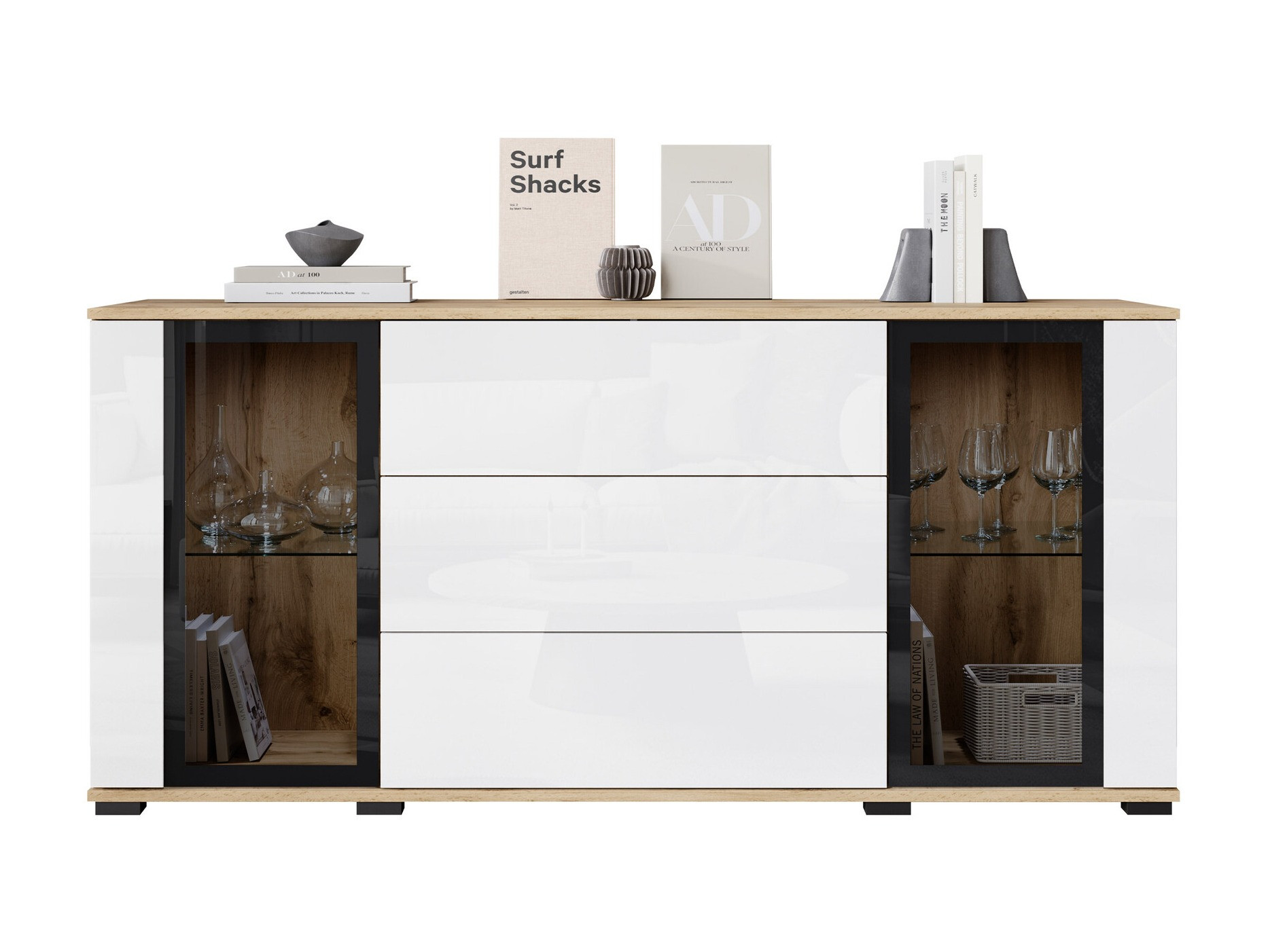 Chest of drawers Torcame 101 (White + Glossy white)