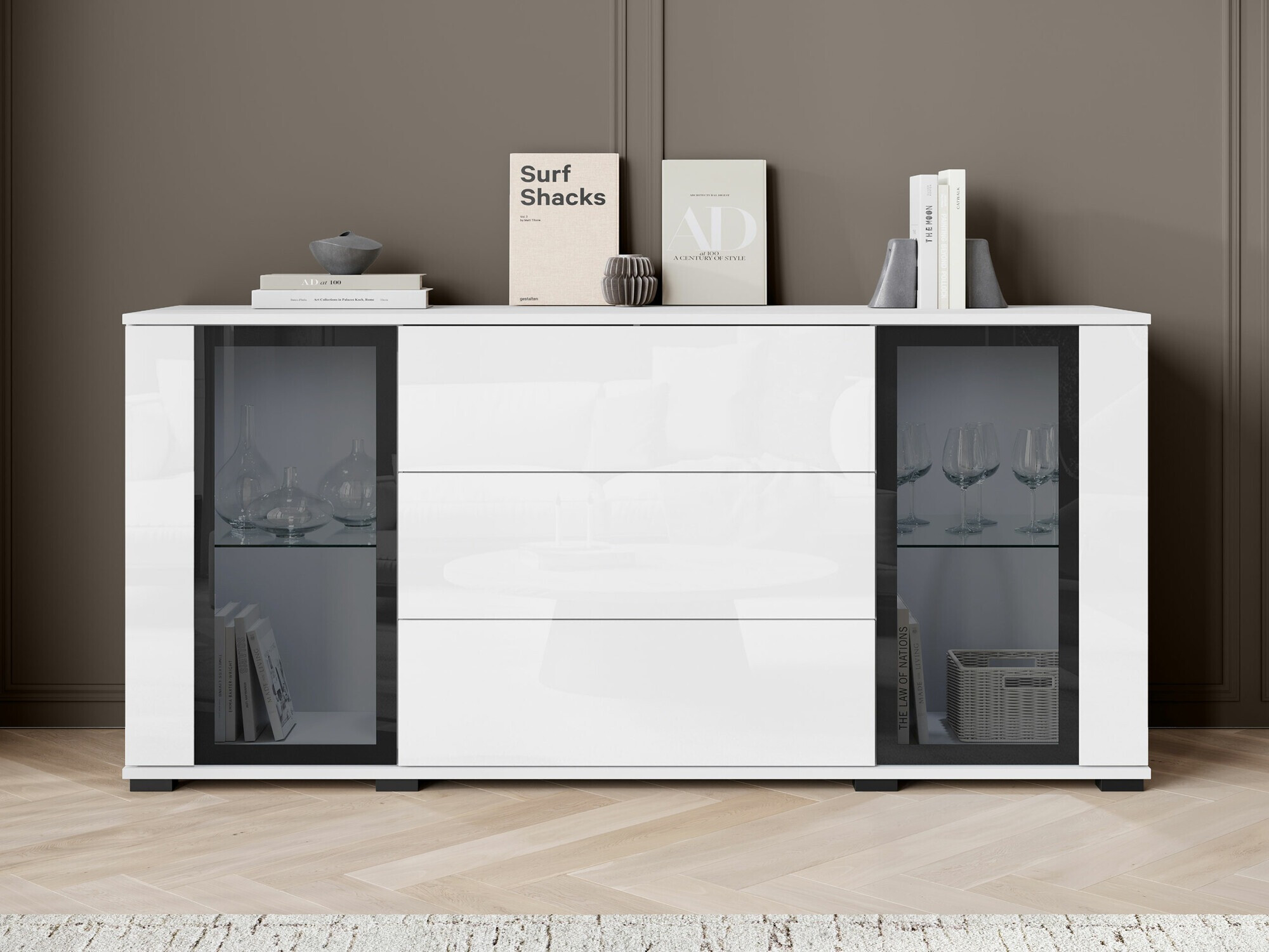Chest of drawers Torcame 101 (White + Glossy white)