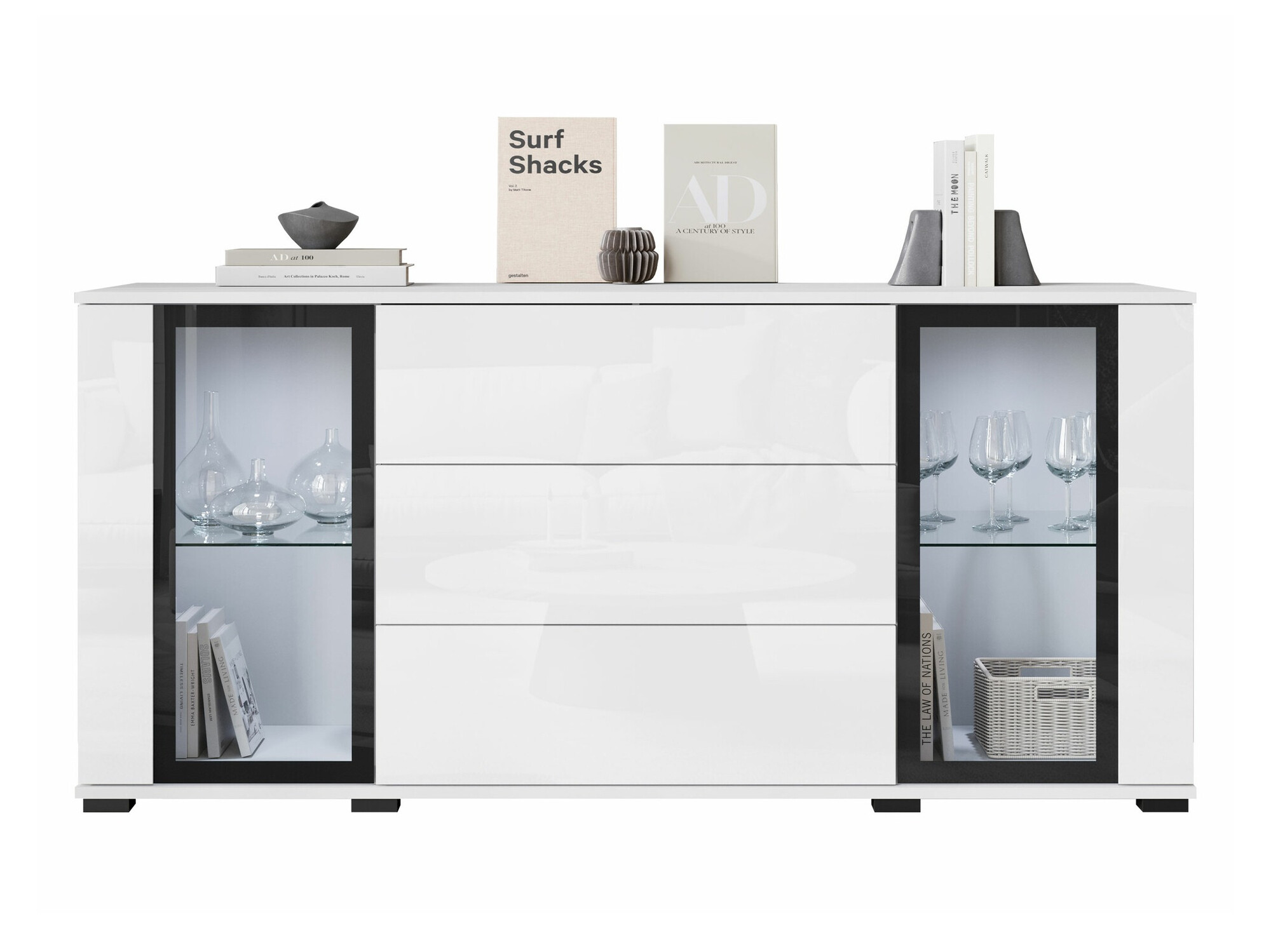 Chest of drawers Torcame 101 (White + Glossy white)