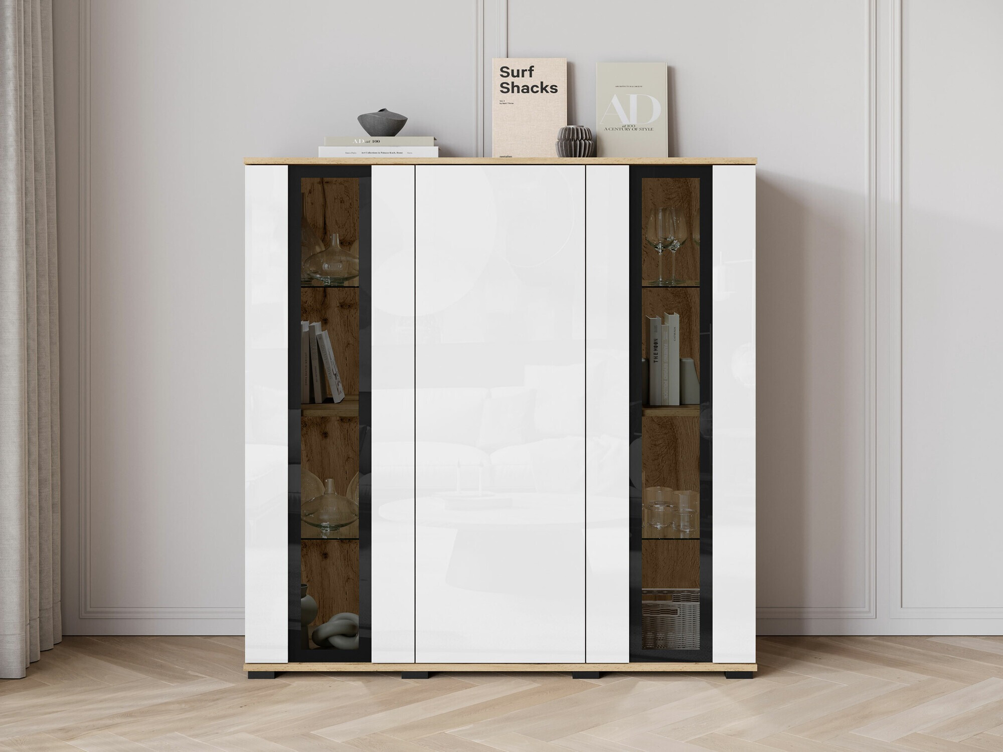 Sideboard Torcame 100 (Wotan Oak + Glossy white)