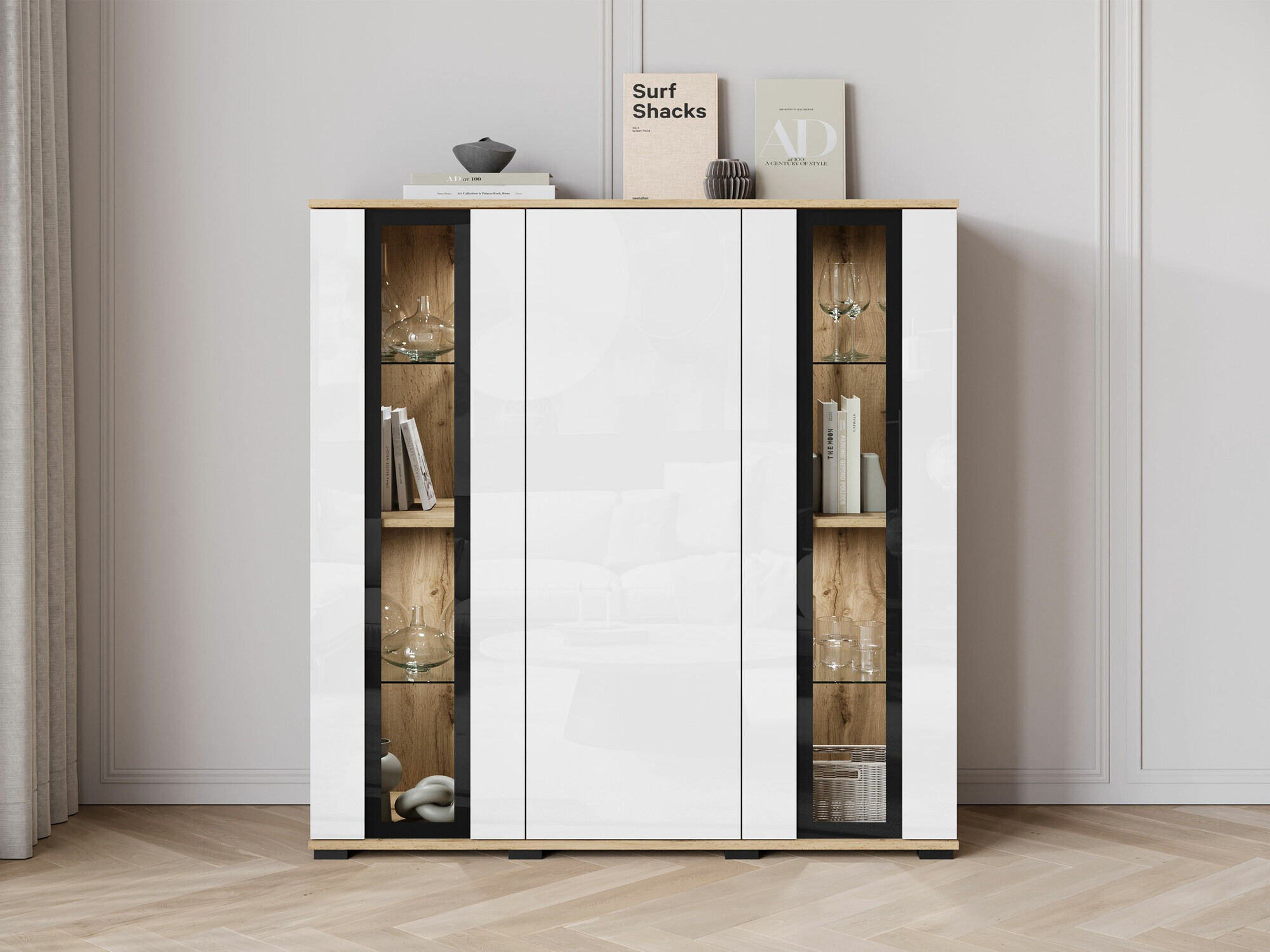 Sideboard Torcame 100 (Wotan Oak + Glossy white)