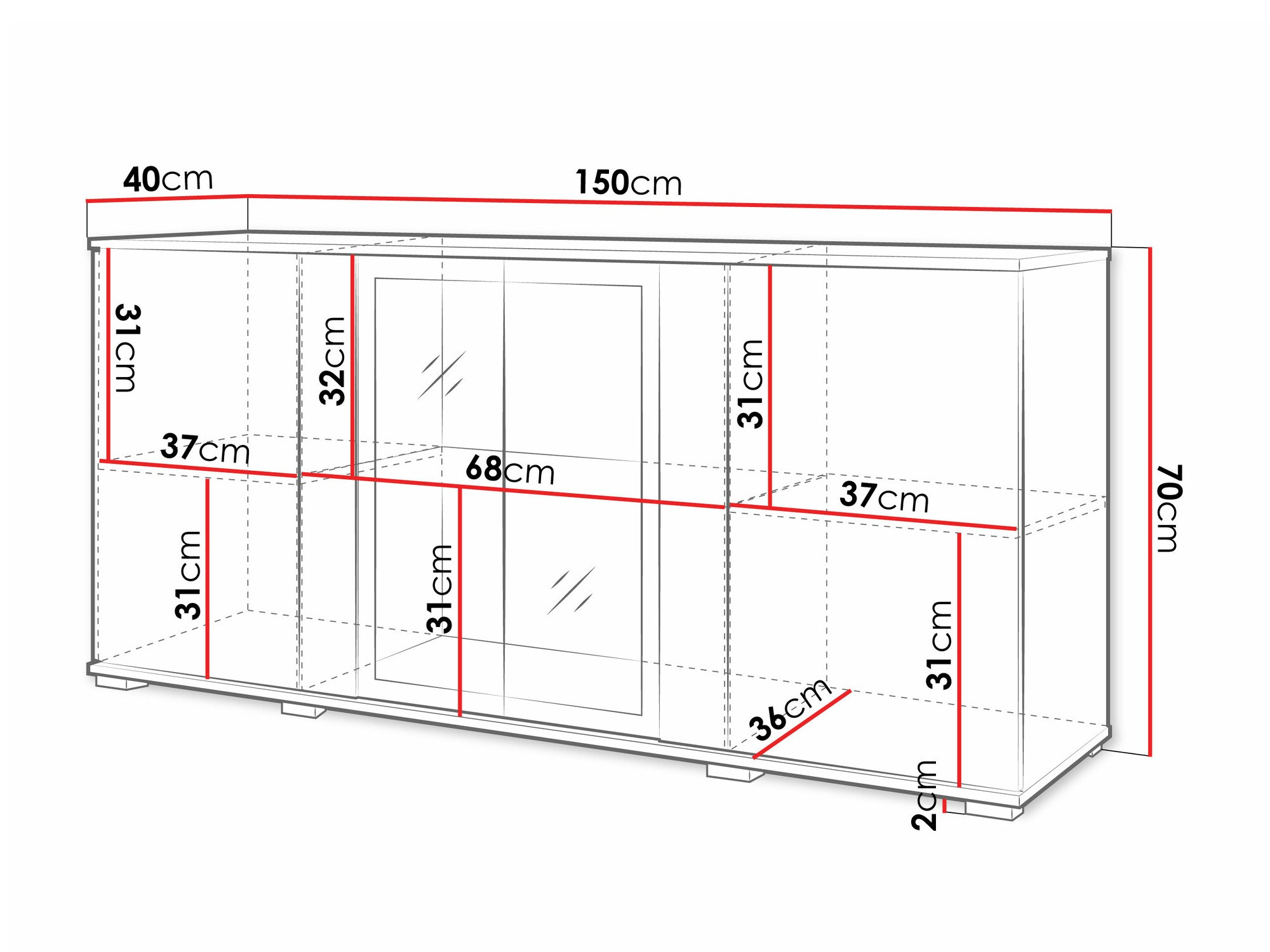 Sideboard Torcame 102 (White + Glossy white)