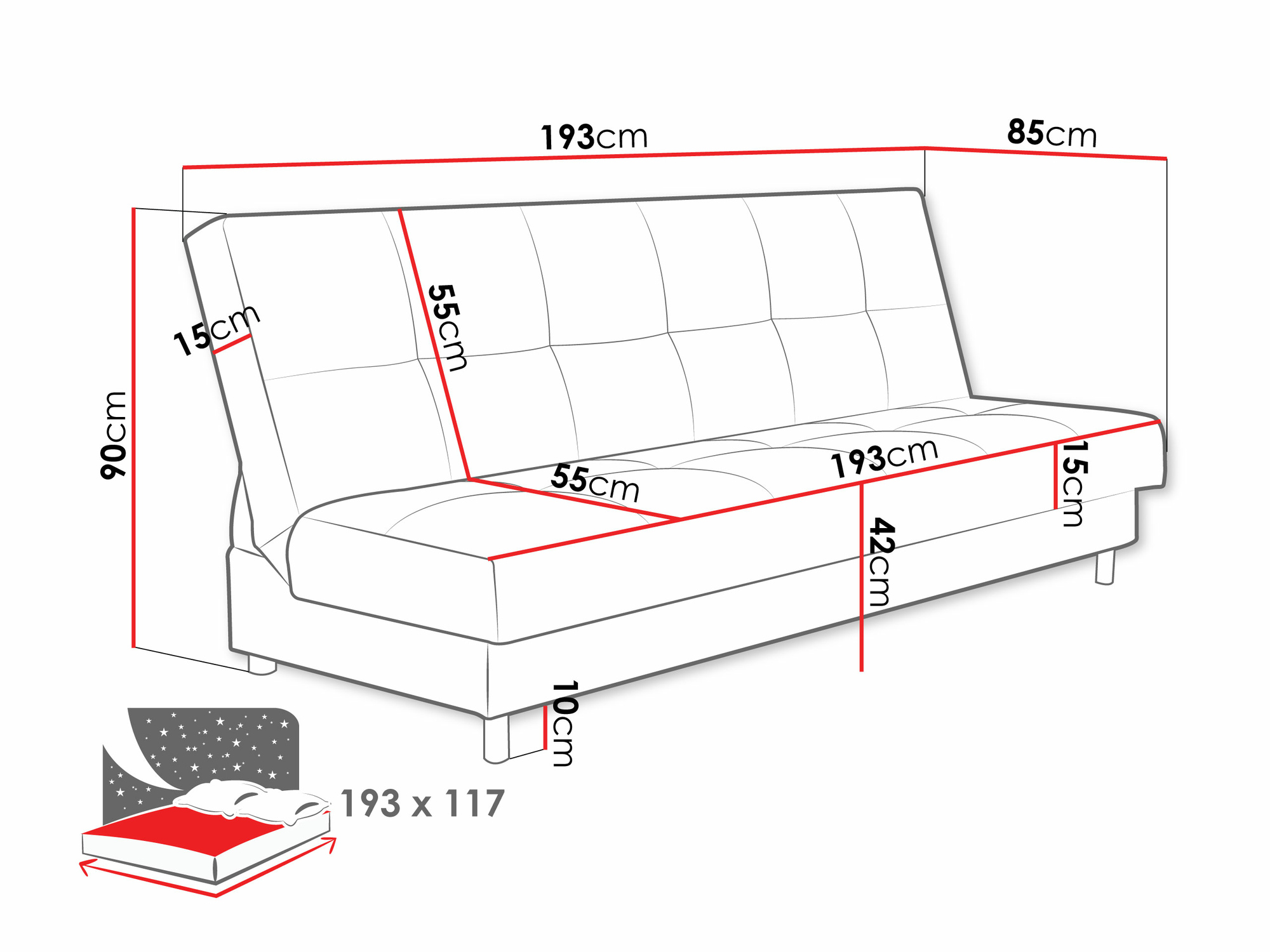 Sofa bed Columbus 184 (Poso 100)
