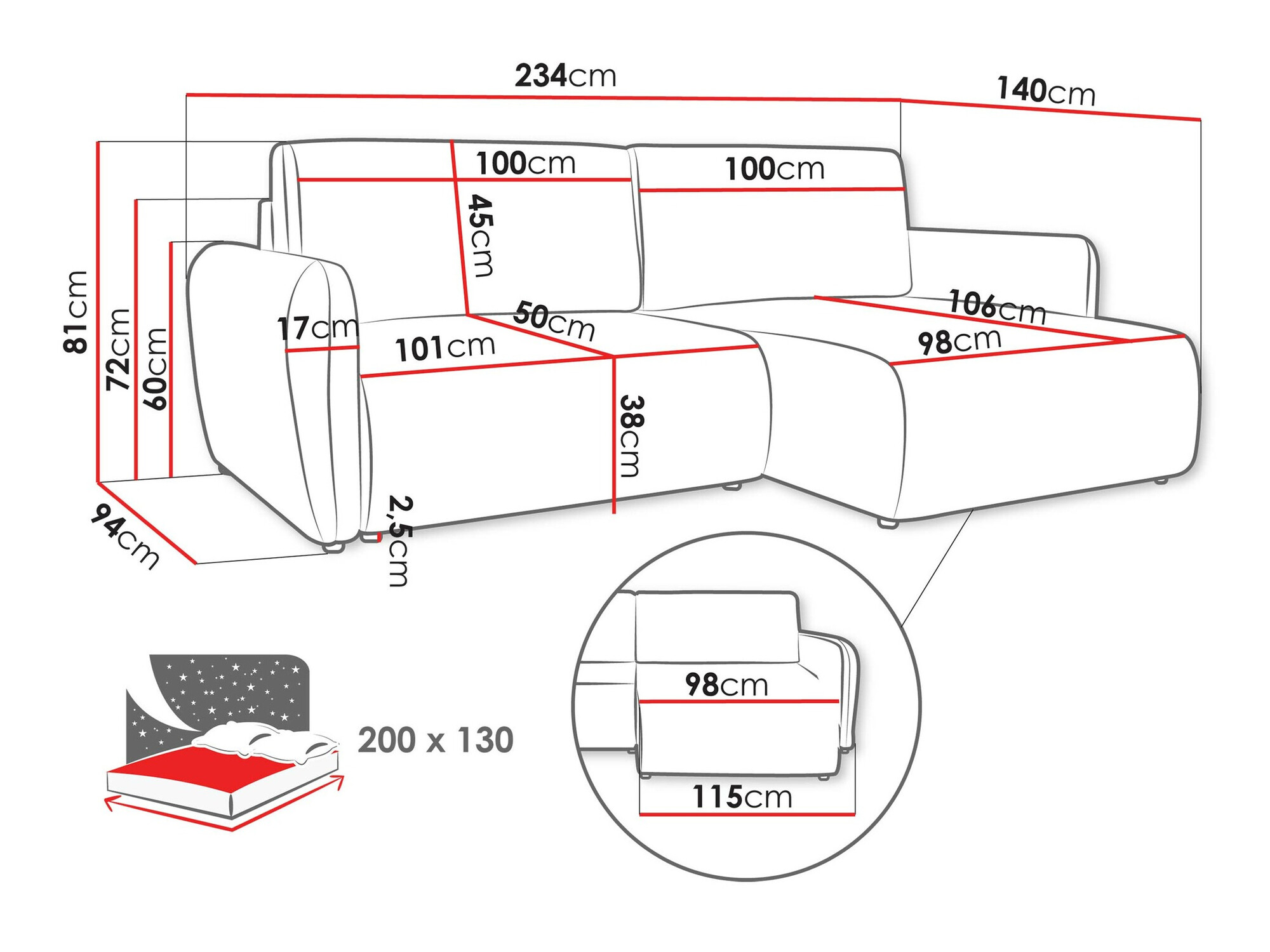 Corner sofa Temple 131 (Cruz 97)