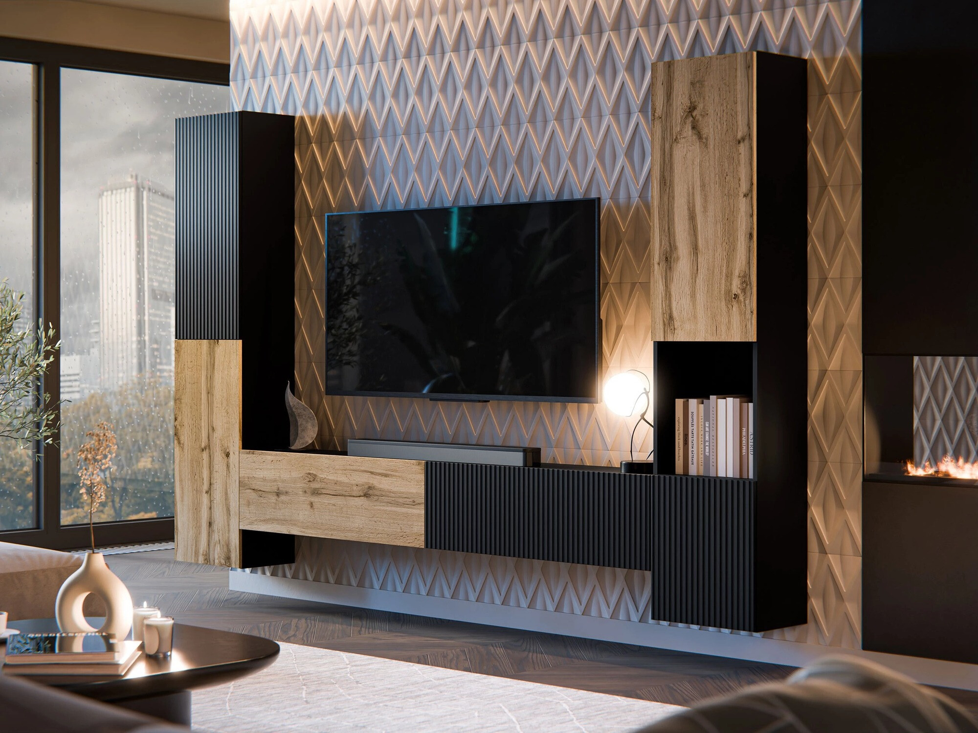 Wall shelf Species I (Black + Wotan Oak)
