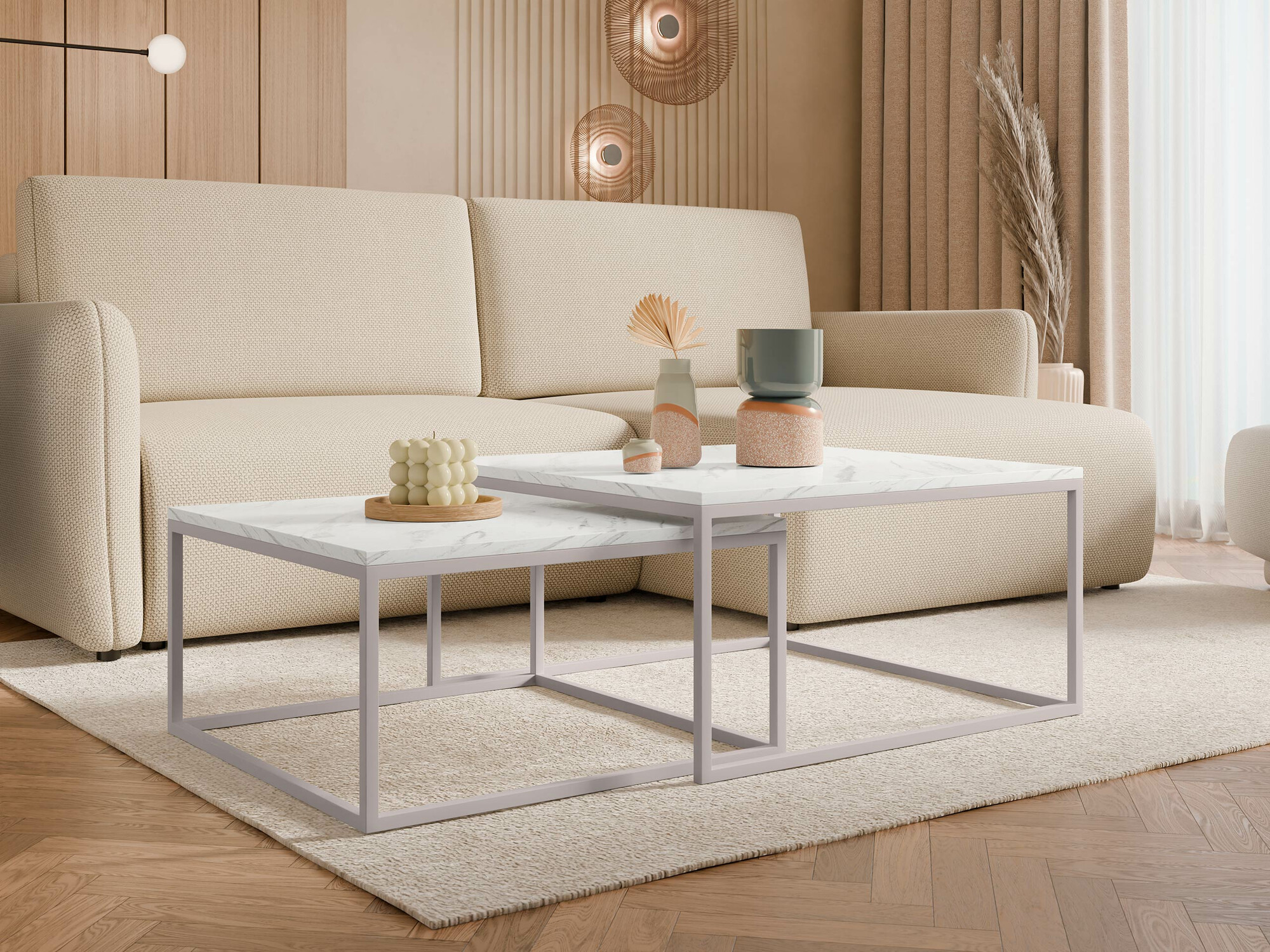 Nest of coffee tables Oswego 133 (White marble + Cashmere)