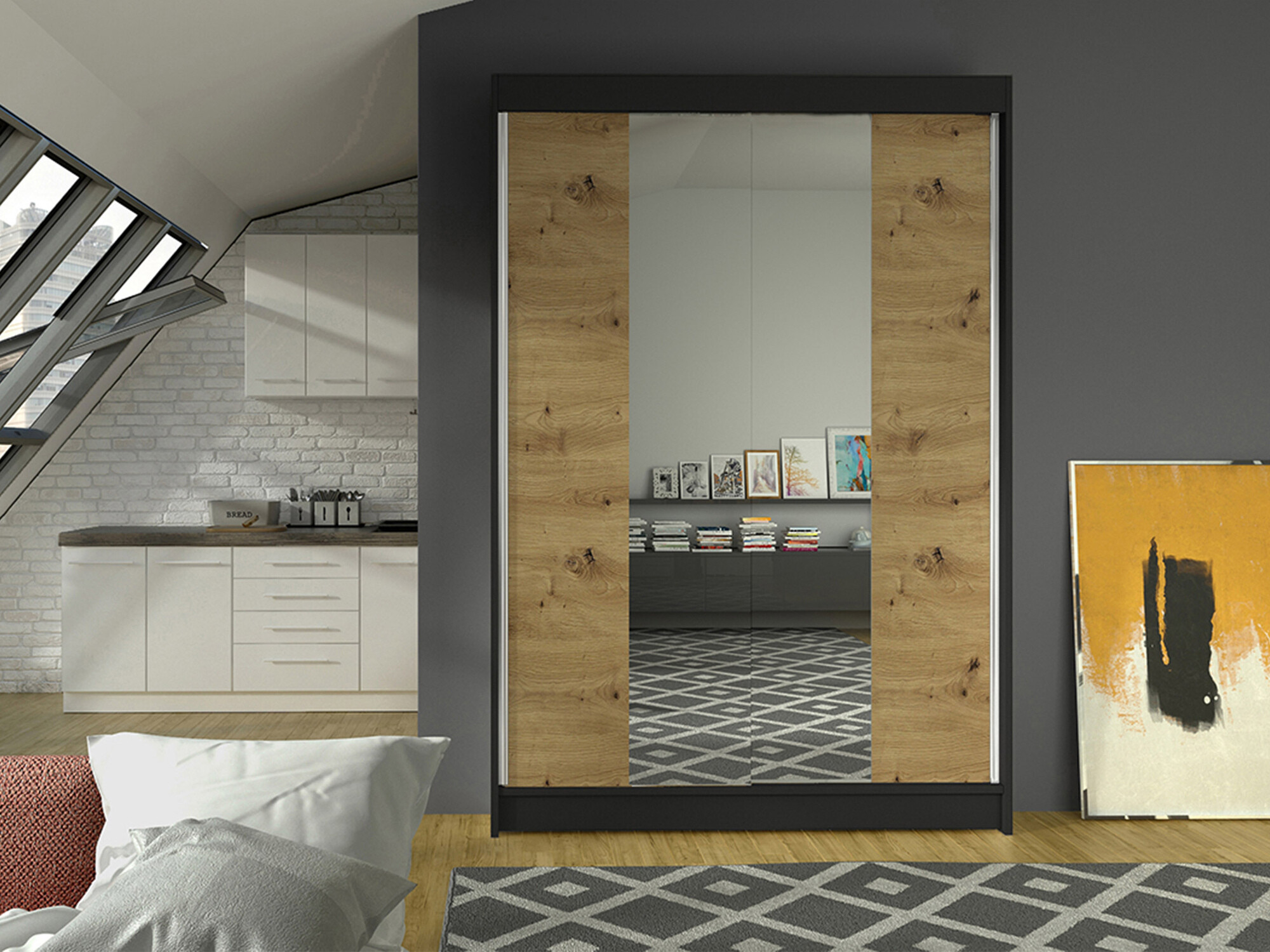 Wardrobe Closico Salvor II (Black + Artisan oak)