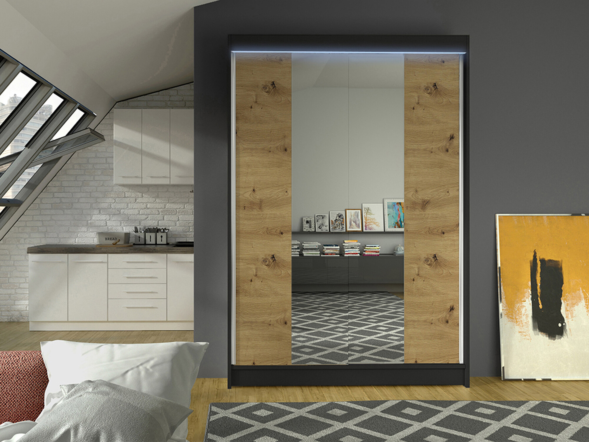 Wardrobe Closico Salvor II (Black + Artisan oak)