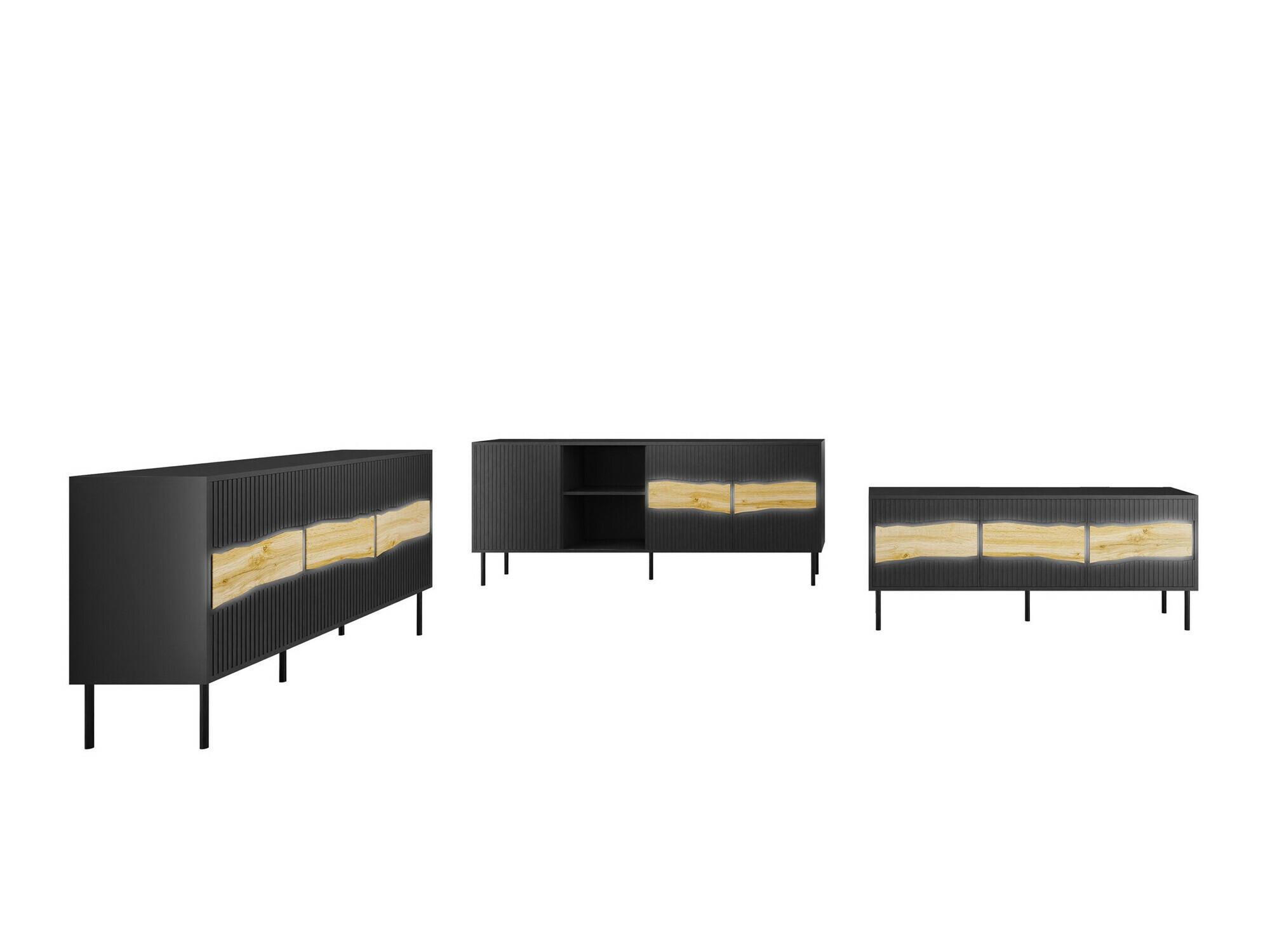 Living room set Monevare 105 (Black + Wotan Oak)