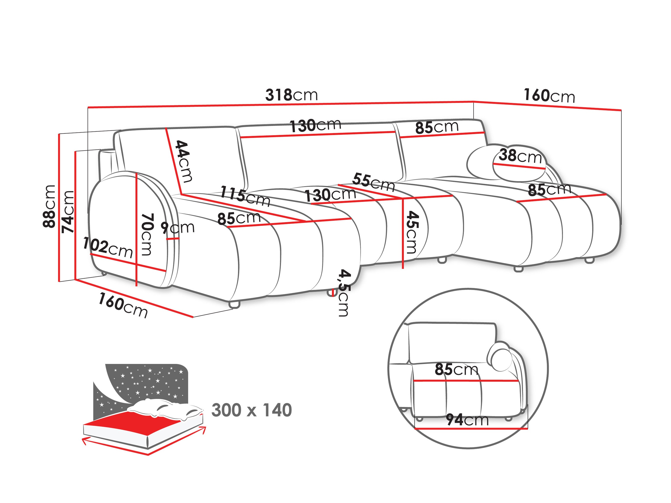 Corner sofa Columbus 248 (Sereno 682)