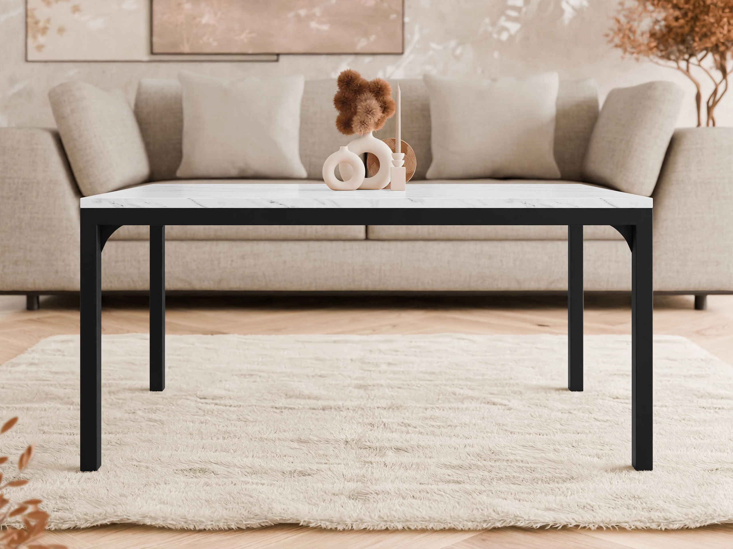 Coffee table Oswego 138 (White marble + Black)
