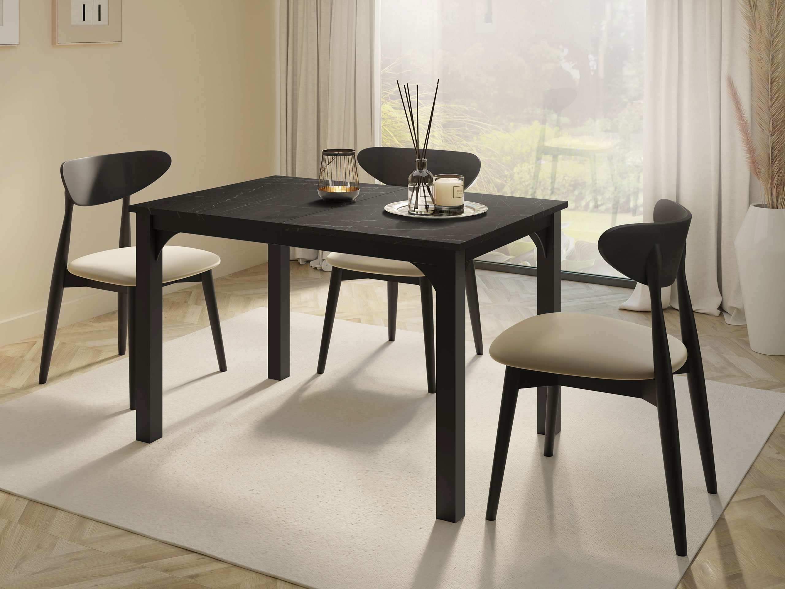 Table Oswego 135 (Black marble + Black)