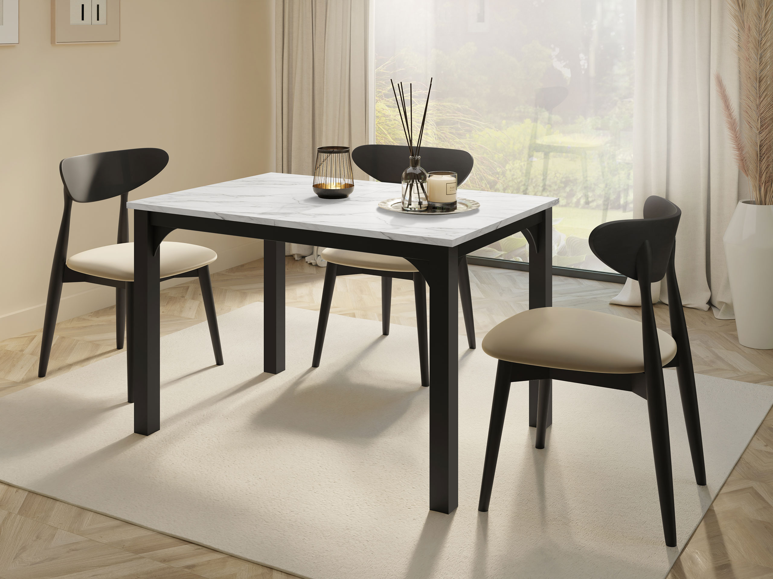 Table Oswego 135 (White marble + Black)