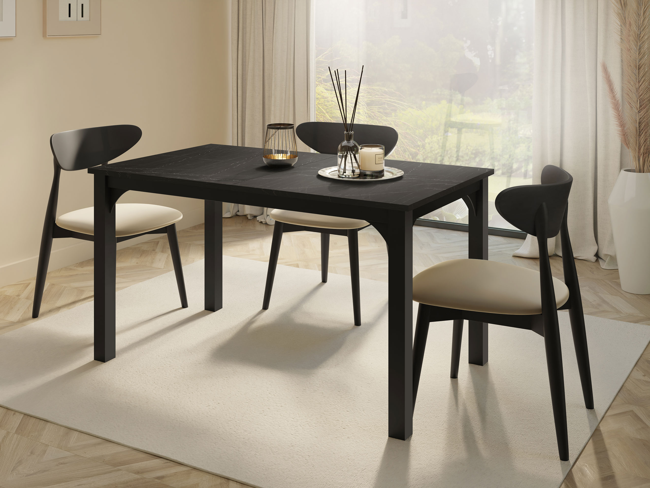 Table Oswego 136 (Black marble + Black)