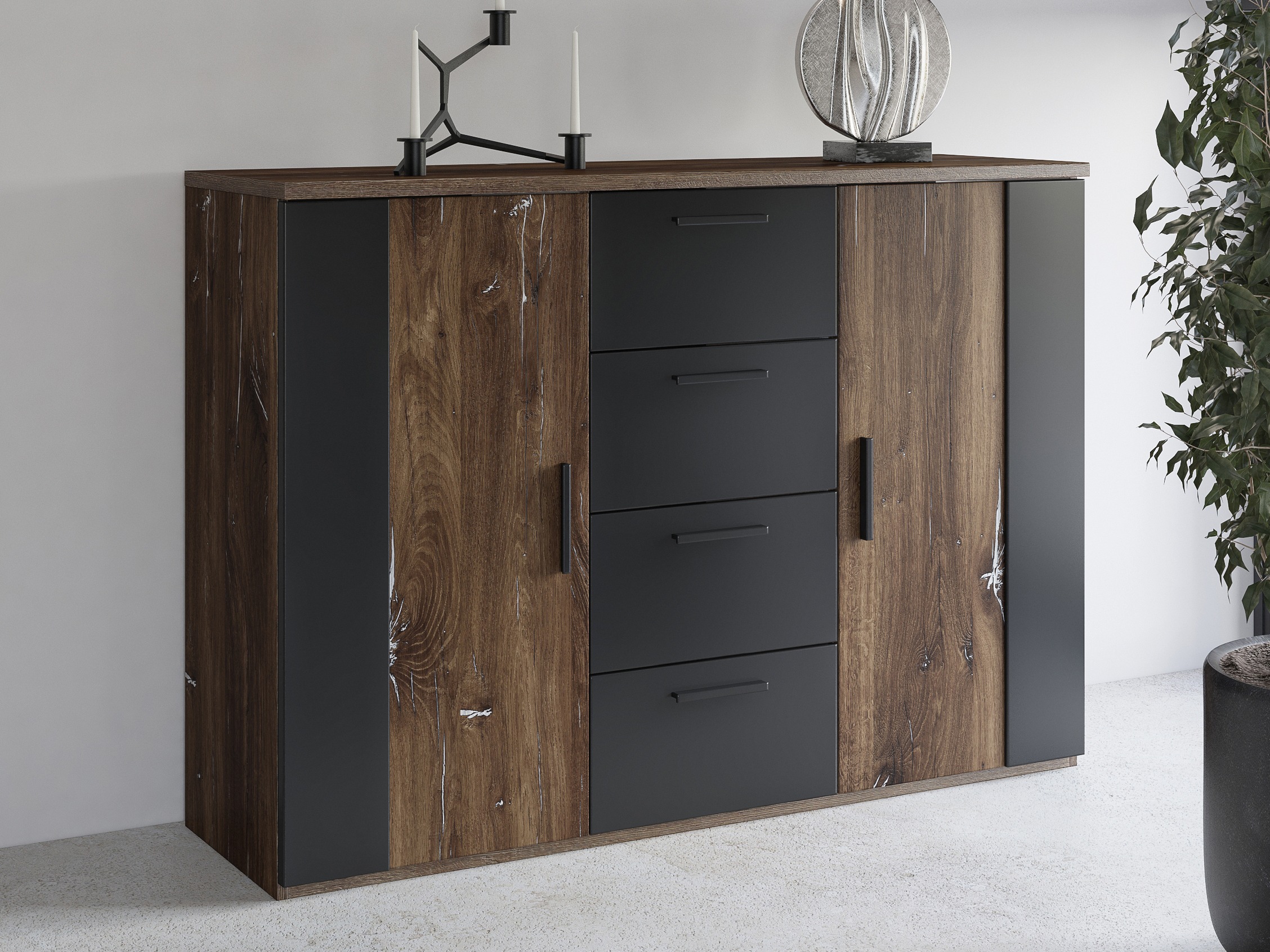 Chest of drawers Felelie 102 (Tamus Flagstaf oak + Silver)