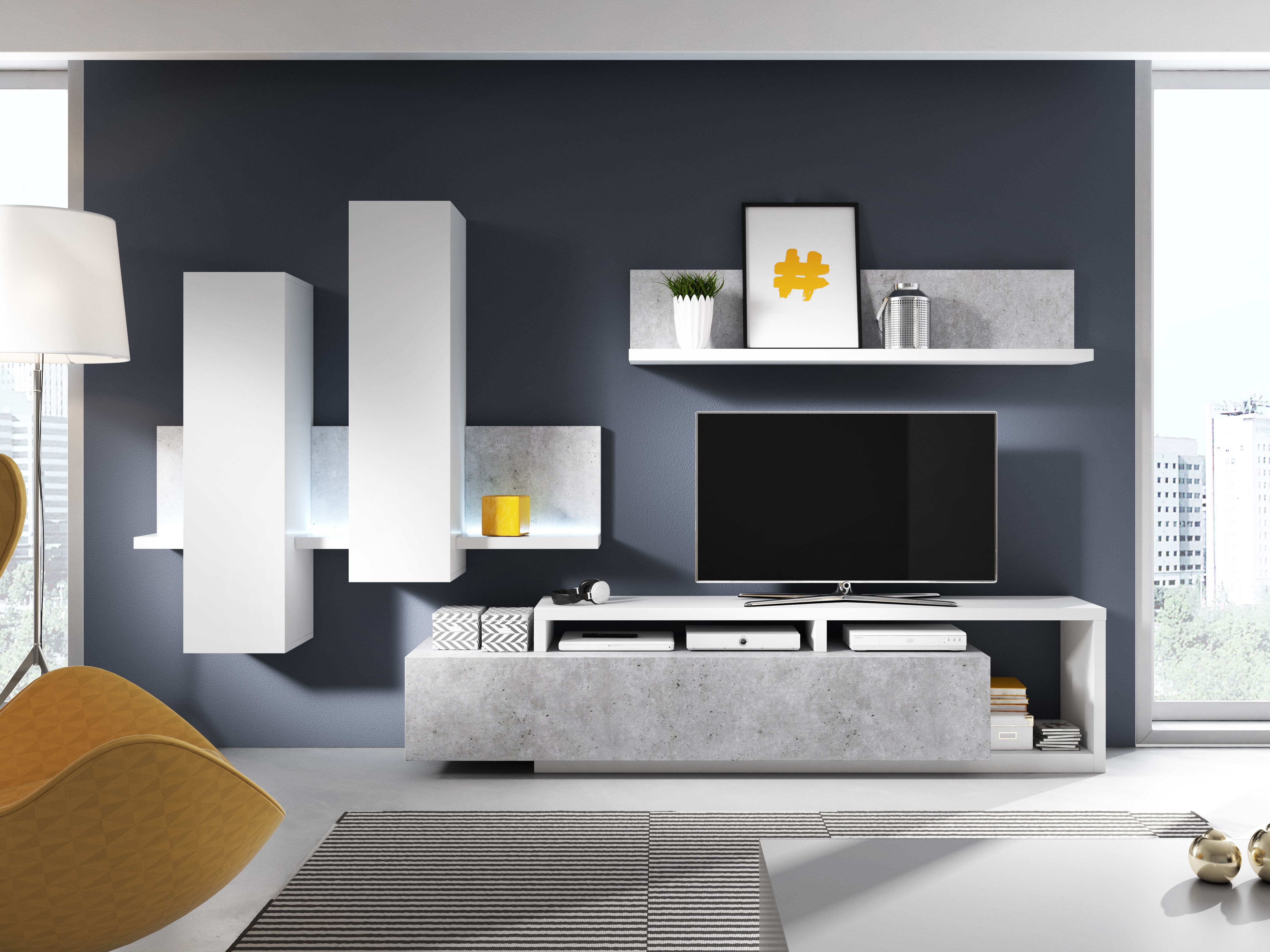 Wall shelf Lutiva 102 (White + Concrete)