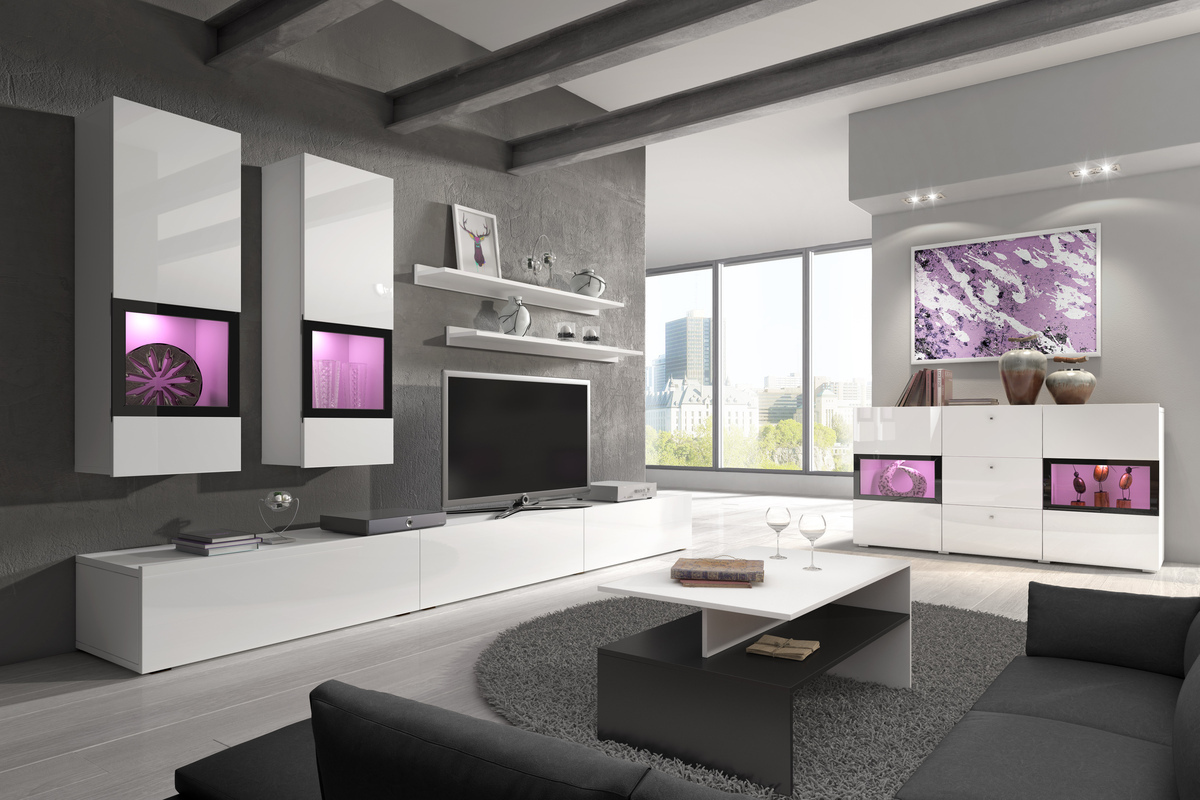 Living room set Serodeu 100 (White + Glossy white)
