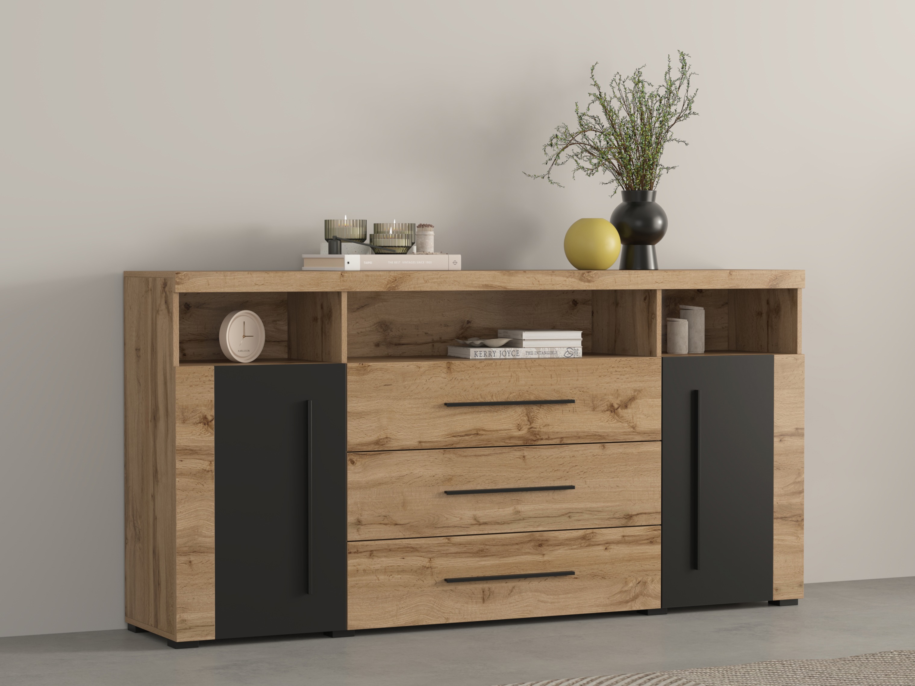 Chest of drawers Sorciro 100 (Black + Wotan Oak)