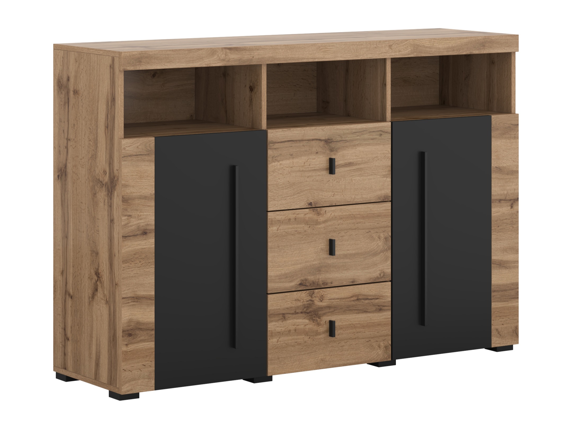 Chest of drawers Sorciro 101 (Black + Wotan Oak)